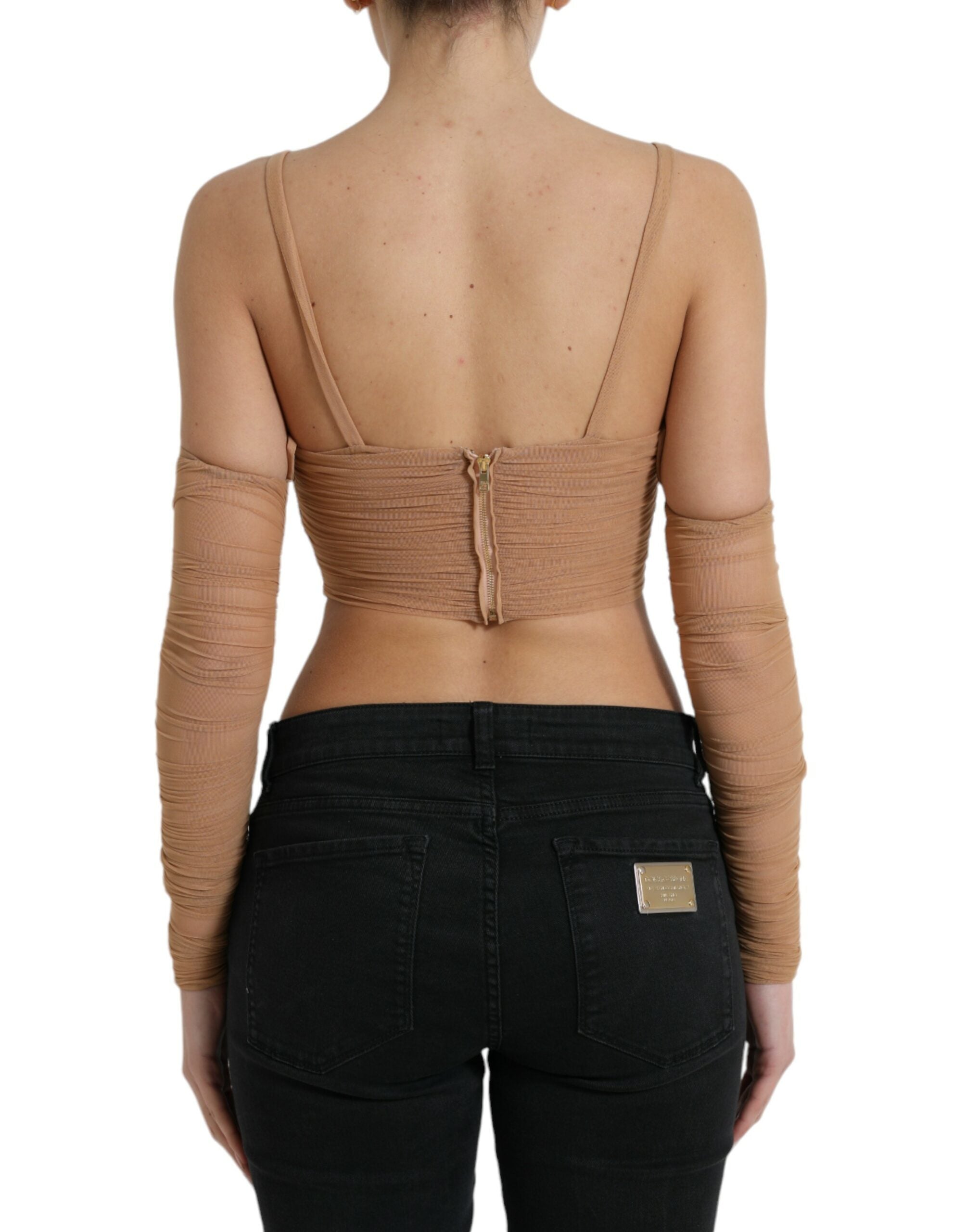 Dolce & Gabbana Brown Nylon Stretch Top with Open Shoulders-3