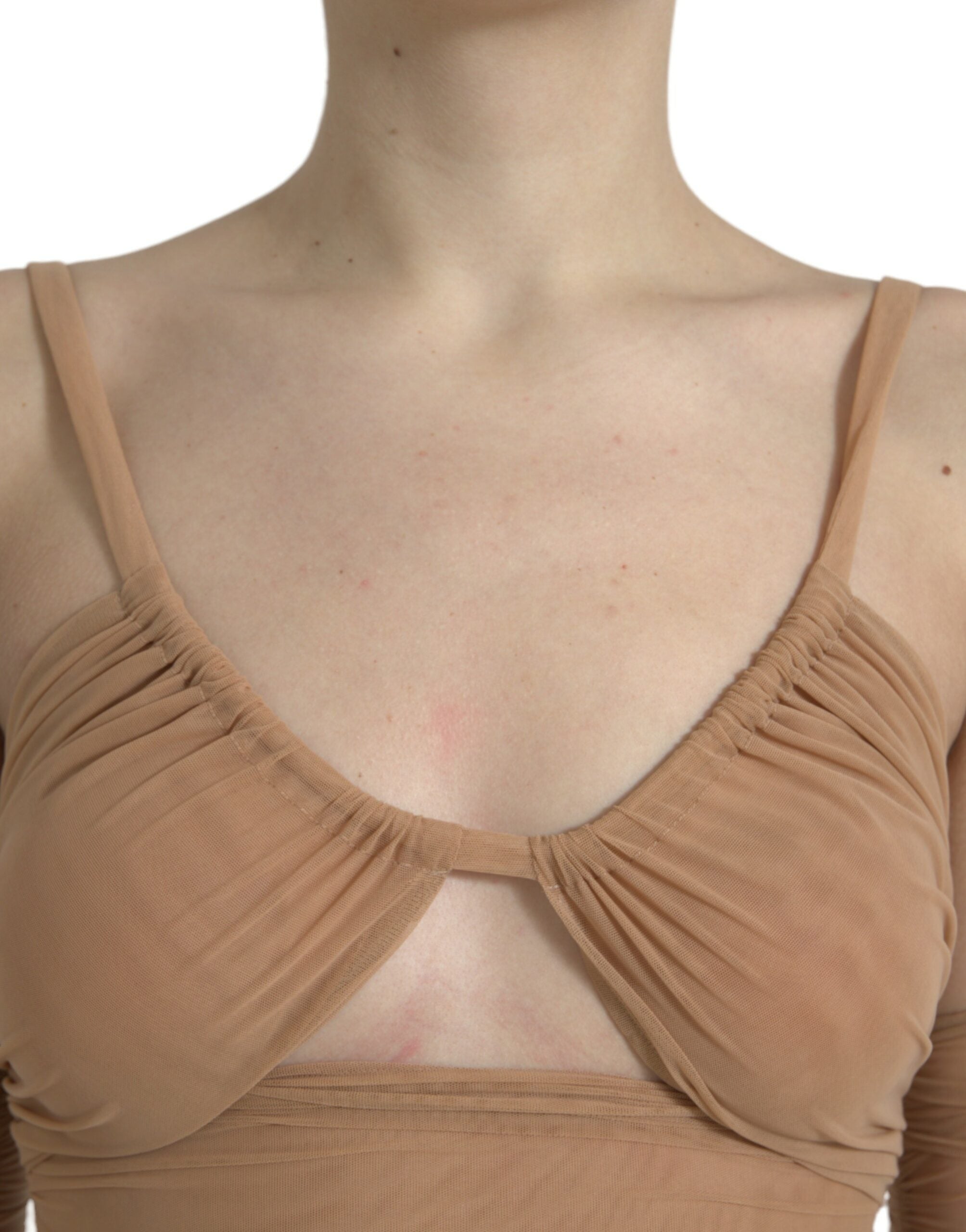 Dolce & Gabbana Brown Nylon Stretch Top with Open Shoulders-4