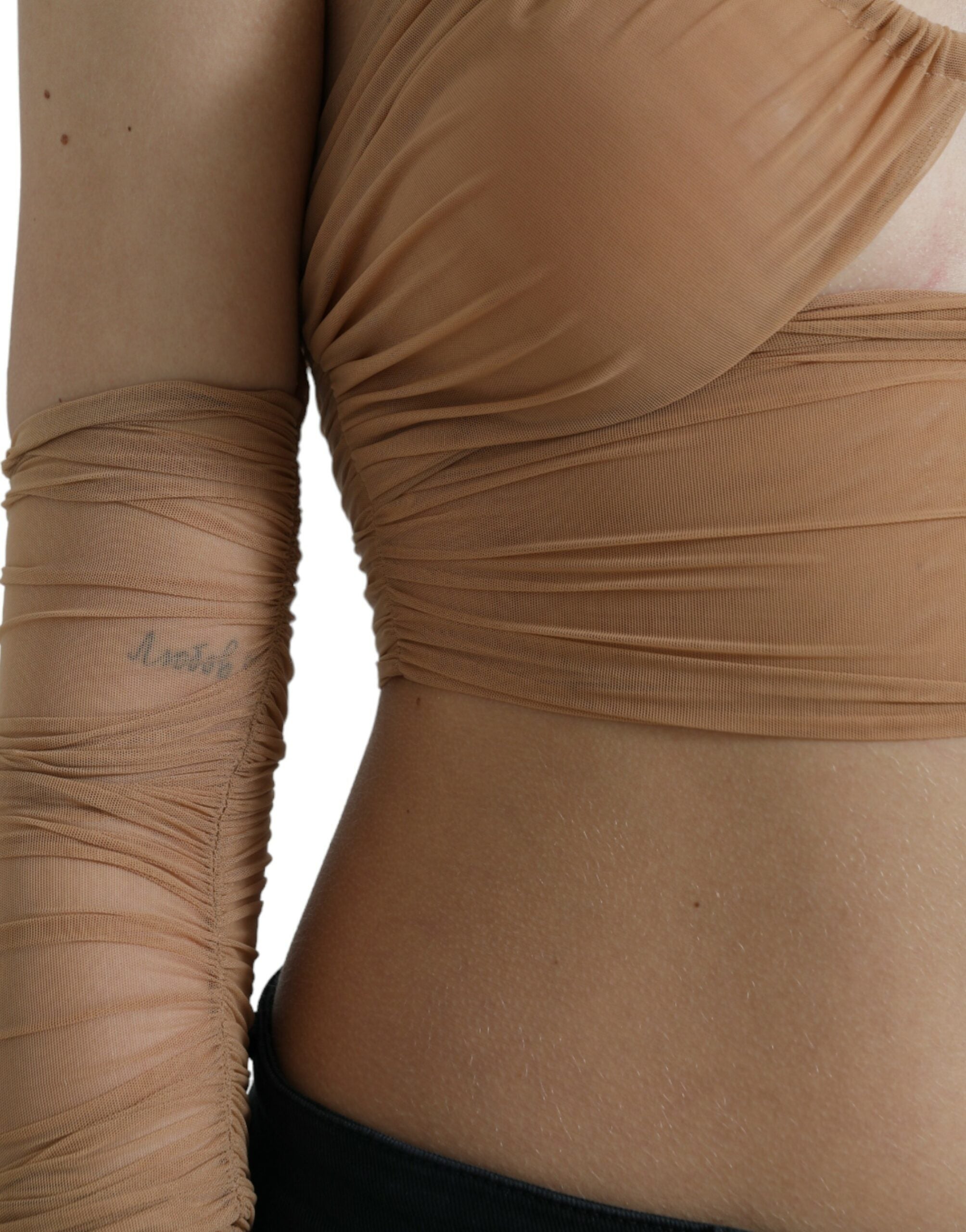 Dolce & Gabbana Brown Nylon Stretch Top with Open Shoulders-5