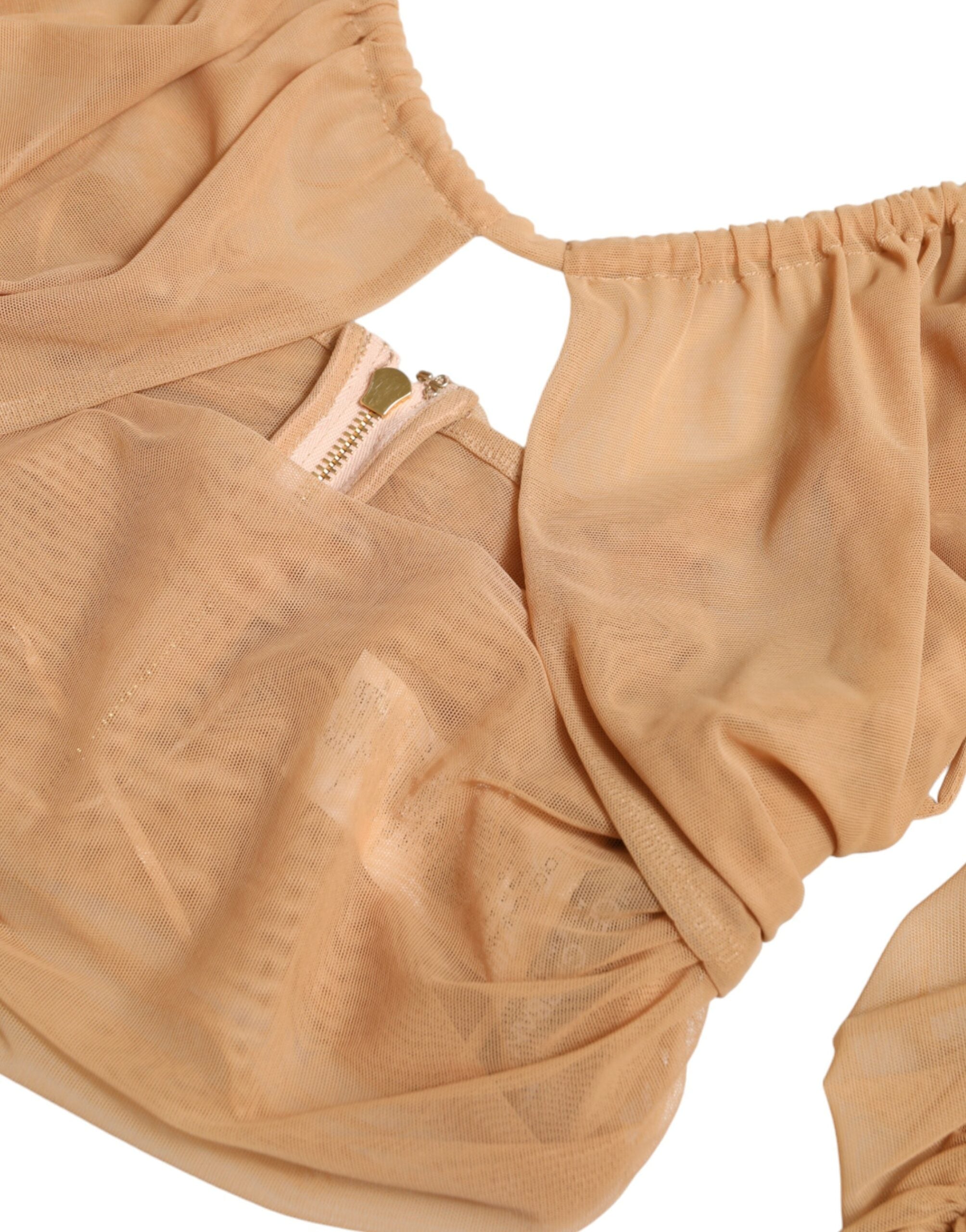 Dolce & Gabbana Brown Nylon Stretch Top with Open Shoulders-6