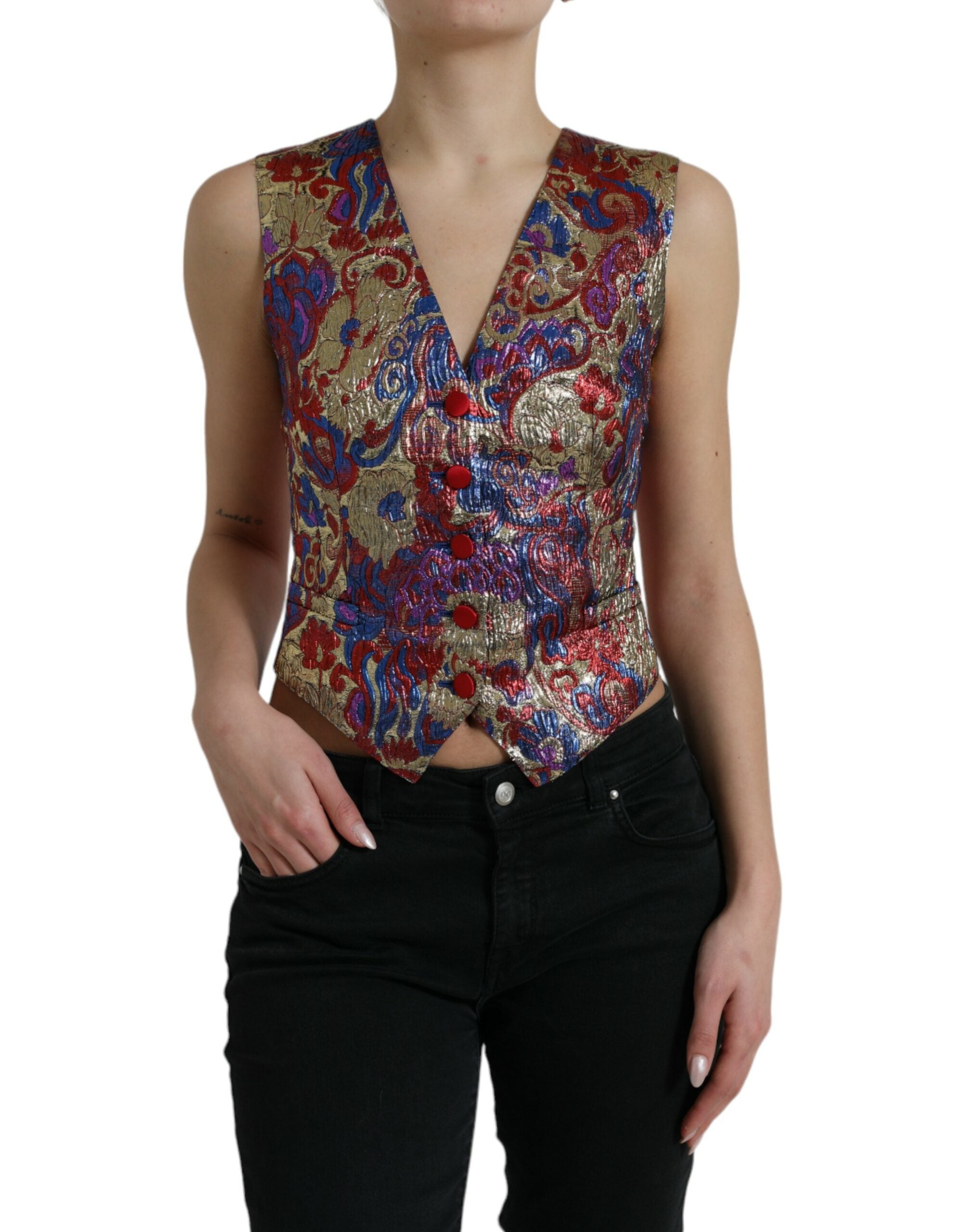 Dolce & Gabbana Multicolor Jacquard Button Vest Vest Top-1