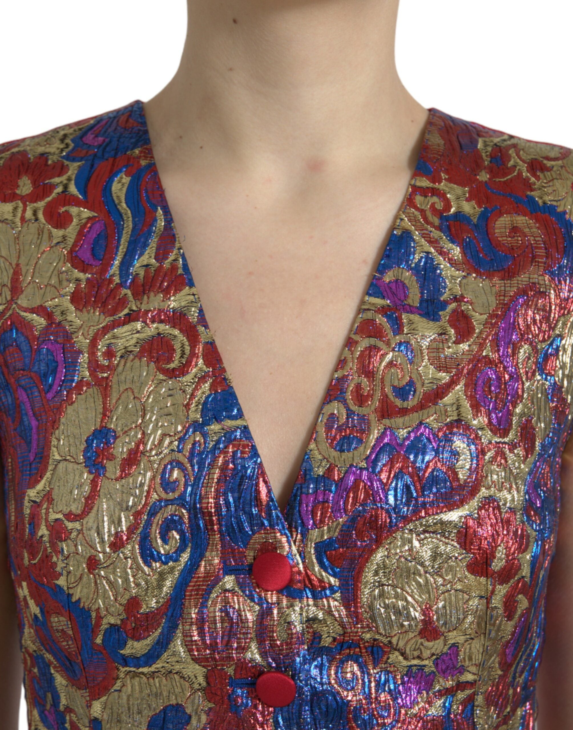 Dolce & Gabbana Multicolor Jacquard Button Vest Vest Top-4