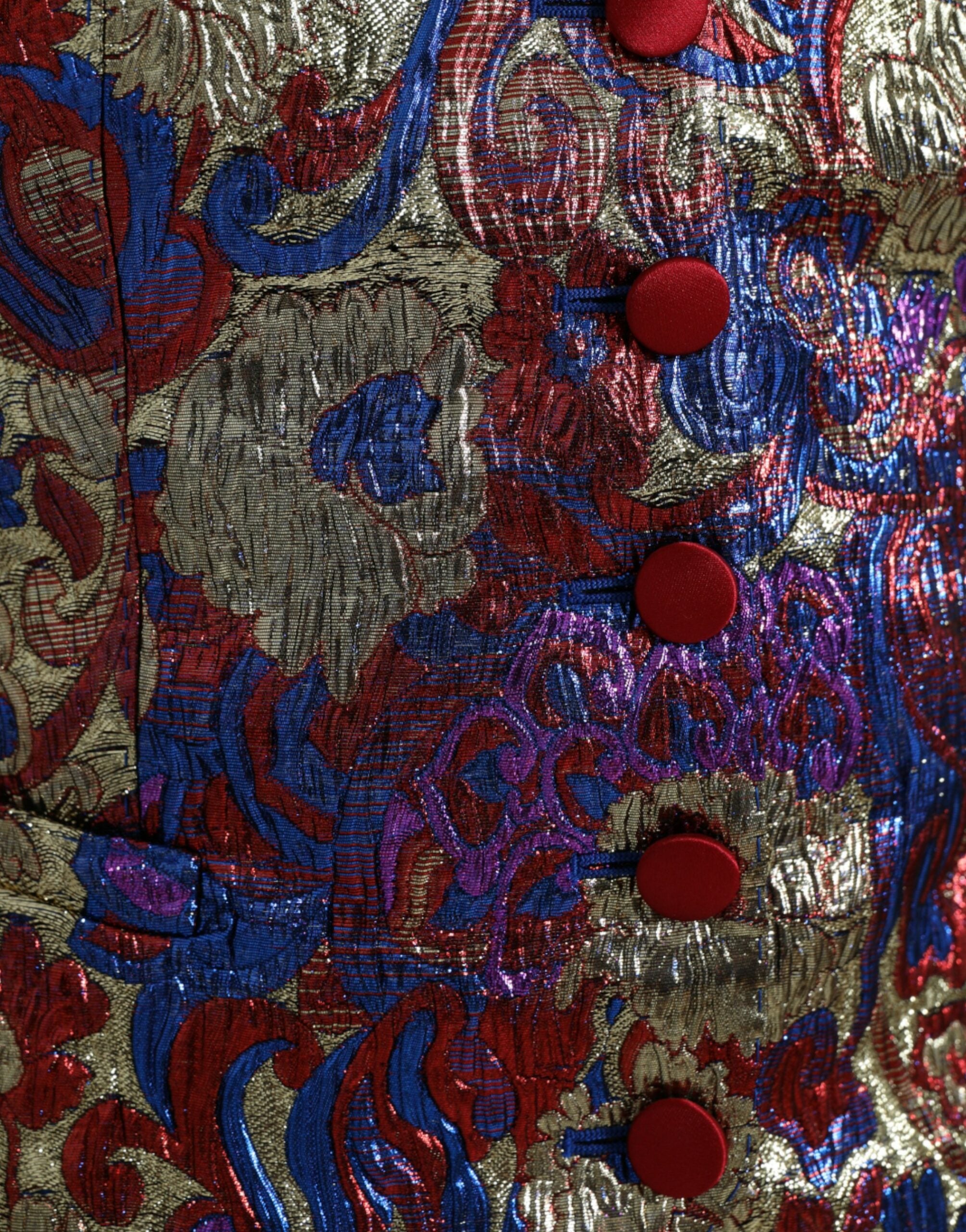 Dolce & Gabbana Multicolor Jacquard Button Vest Vest Top-6