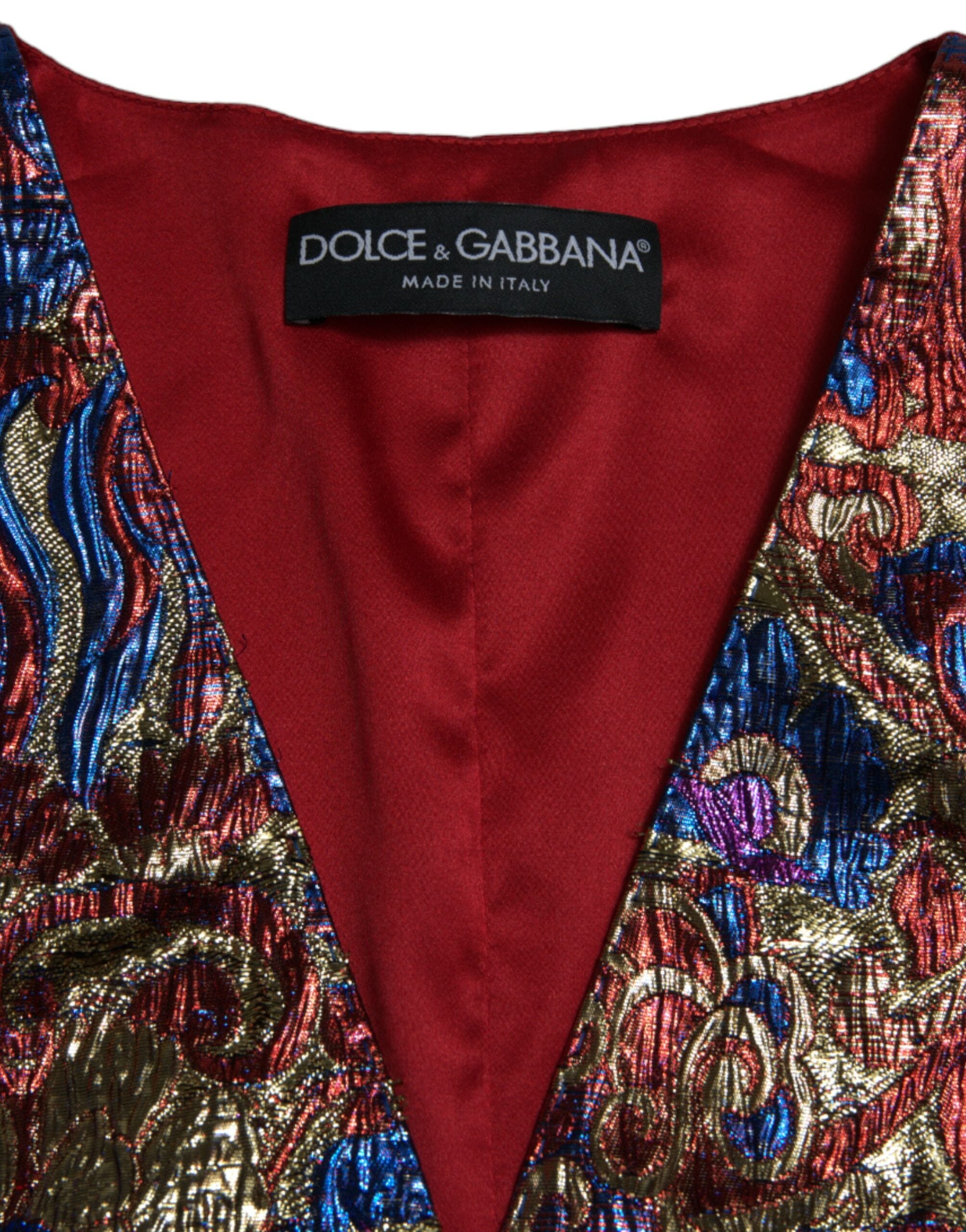 Dolce & Gabbana Multicolor Jacquard Button Vest Vest Top-7