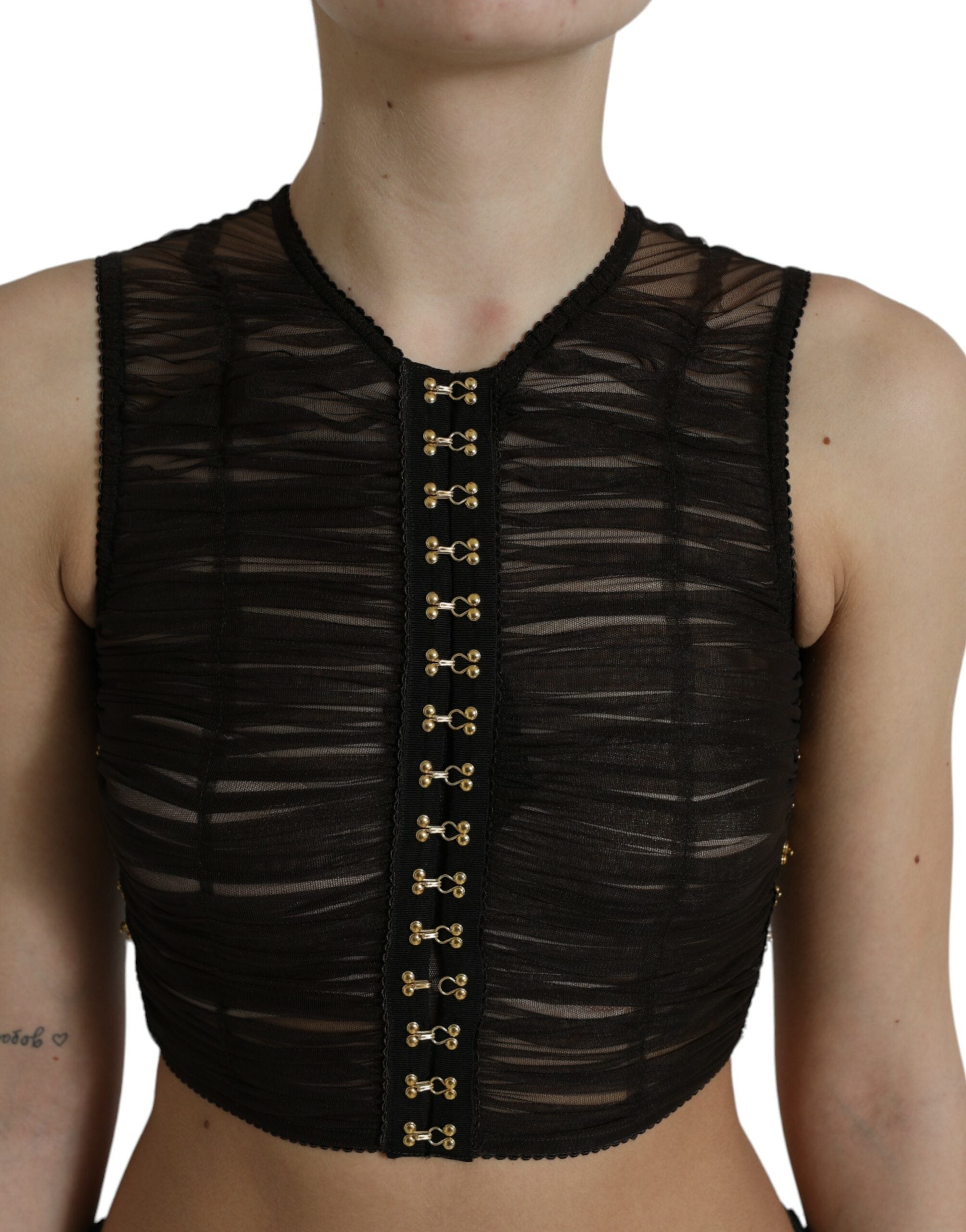 Dolce & Gabbana Brown Embellished Nylon Stretch Cropped Top-4