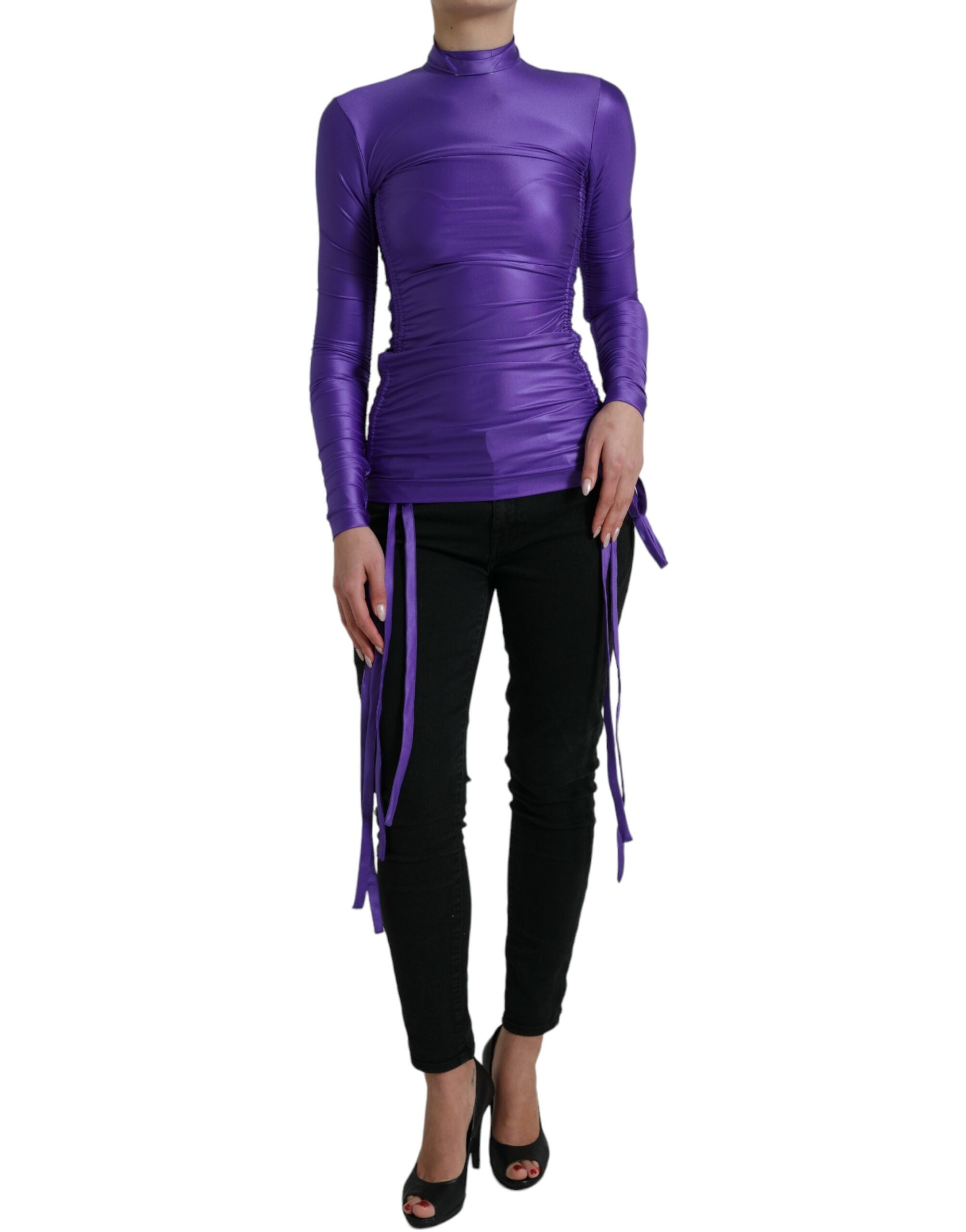 Top ajustado de manga larga elástico de nailon morado de Dolce & Gabbana-2