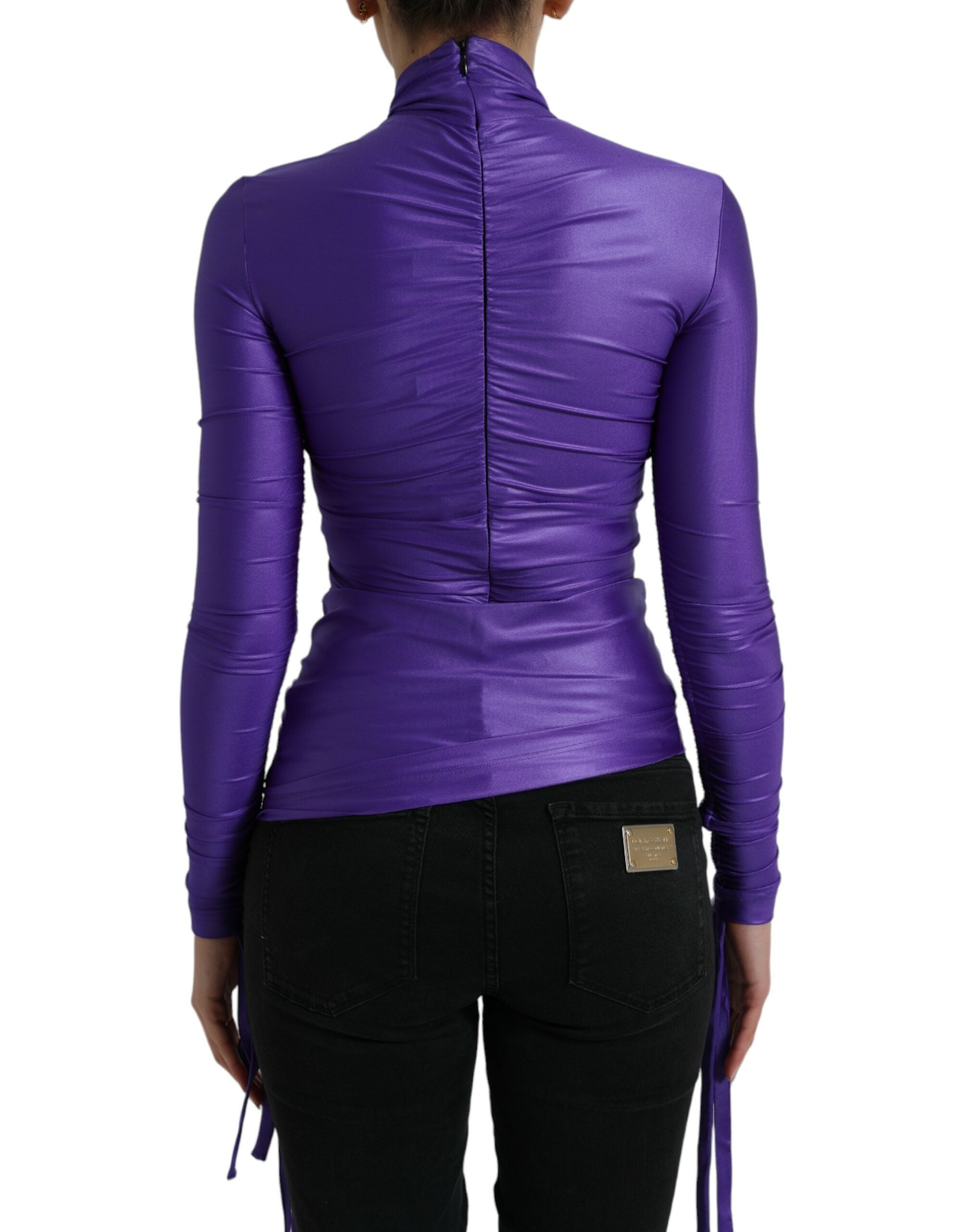 Top ajustado de manga larga elástico de nailon morado de Dolce & Gabbana-4