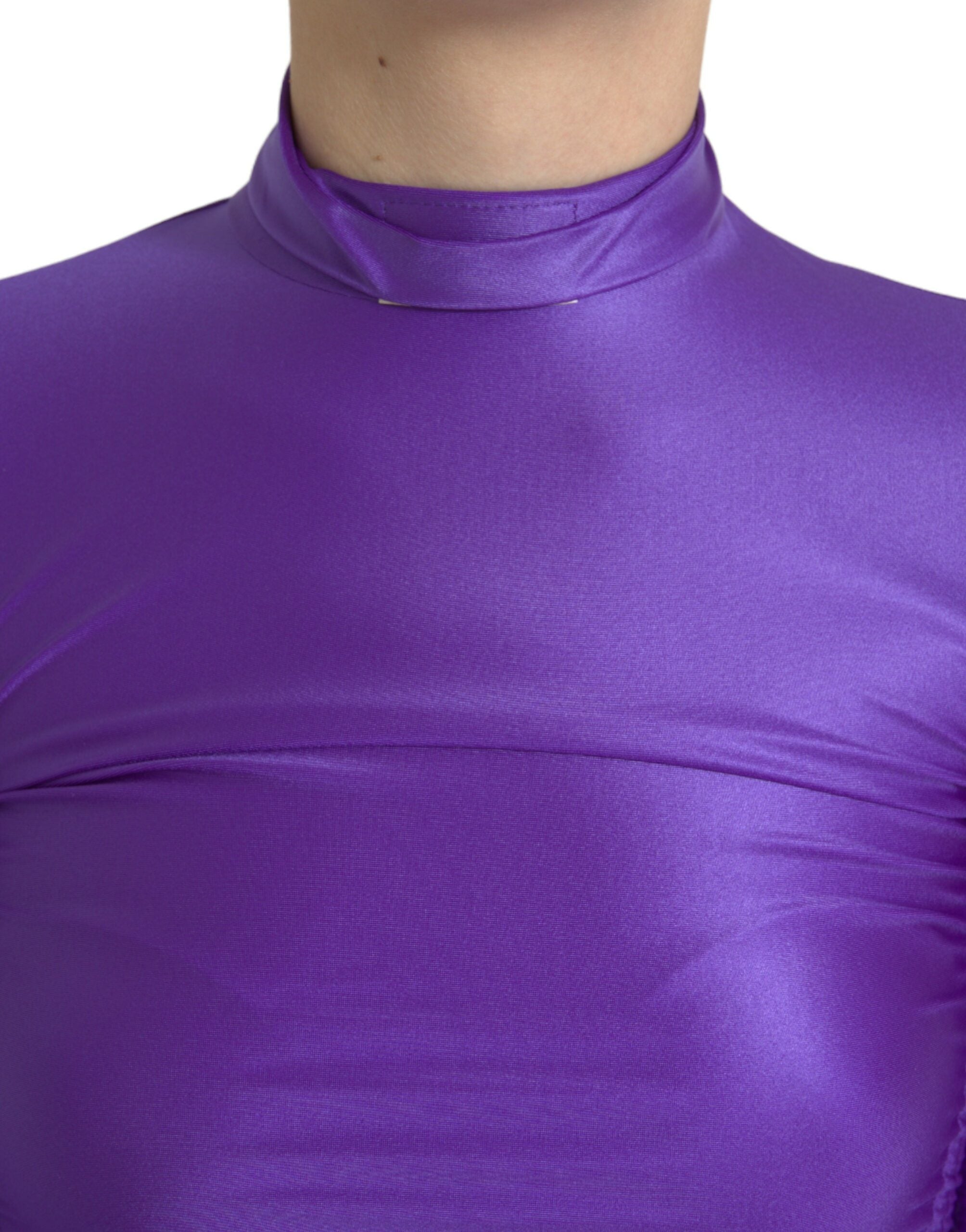 Top ajustado de manga larga elástico de nailon morado de Dolce & Gabbana-5