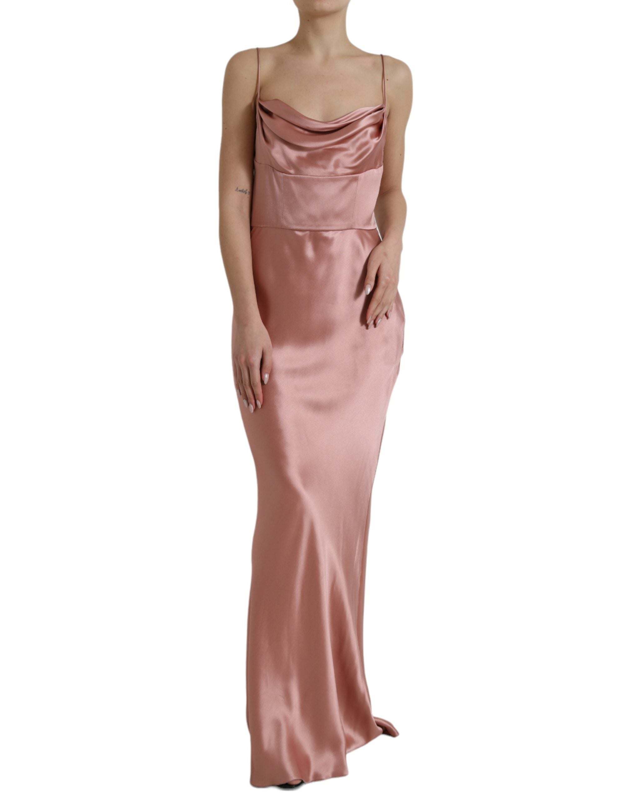 Dolce & Gabbana Pink Silk Spaghetti Strap Long Dress-1