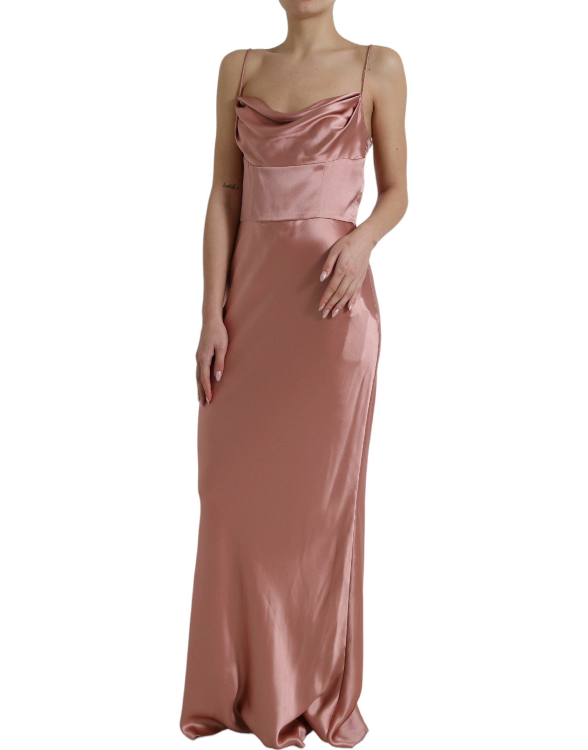 Dolce & Gabbana Pink Silk Spaghetti Strap Long Dress-2