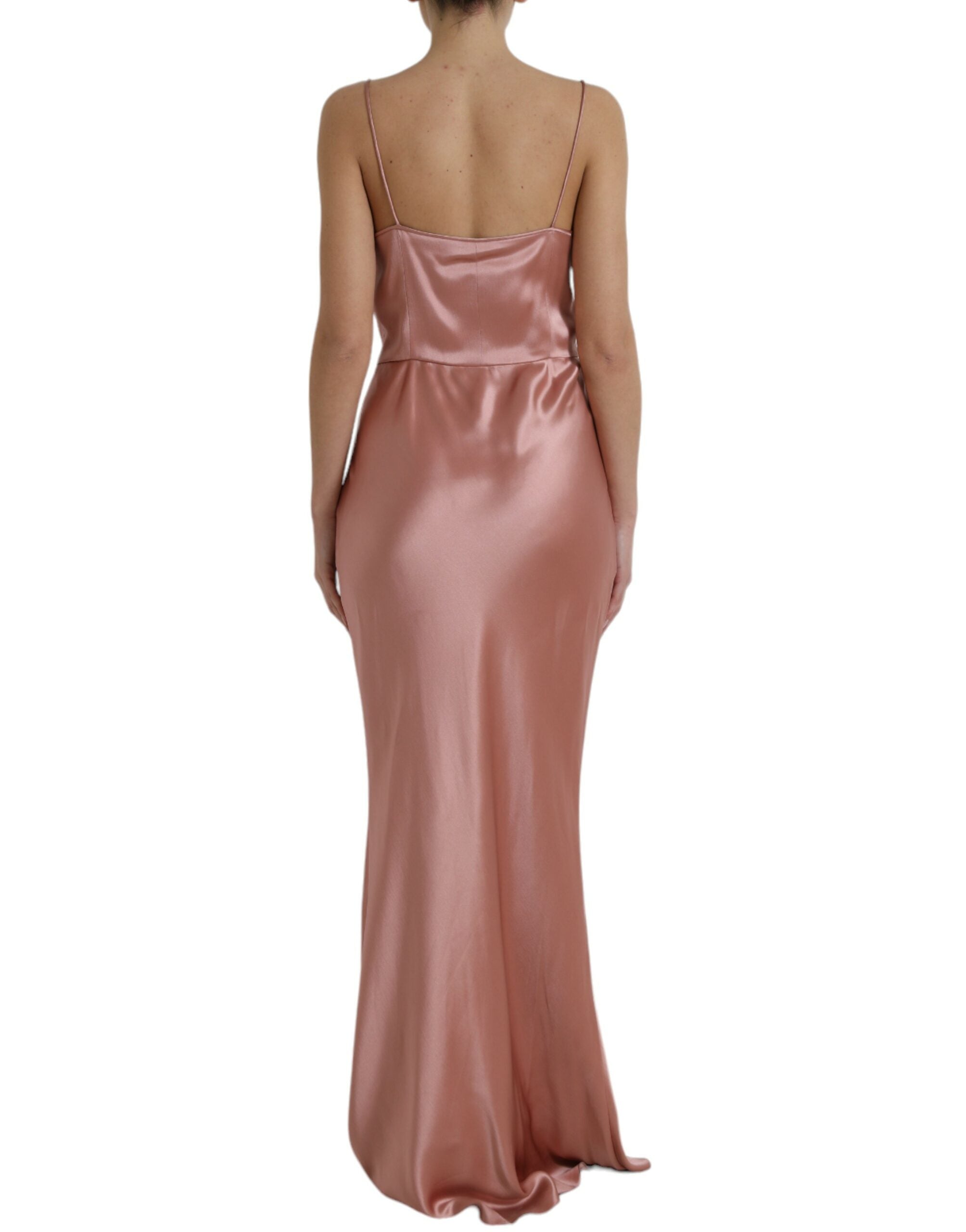 Dolce & Gabbana Pink Silk Spaghetti Strap Long Dress-3
