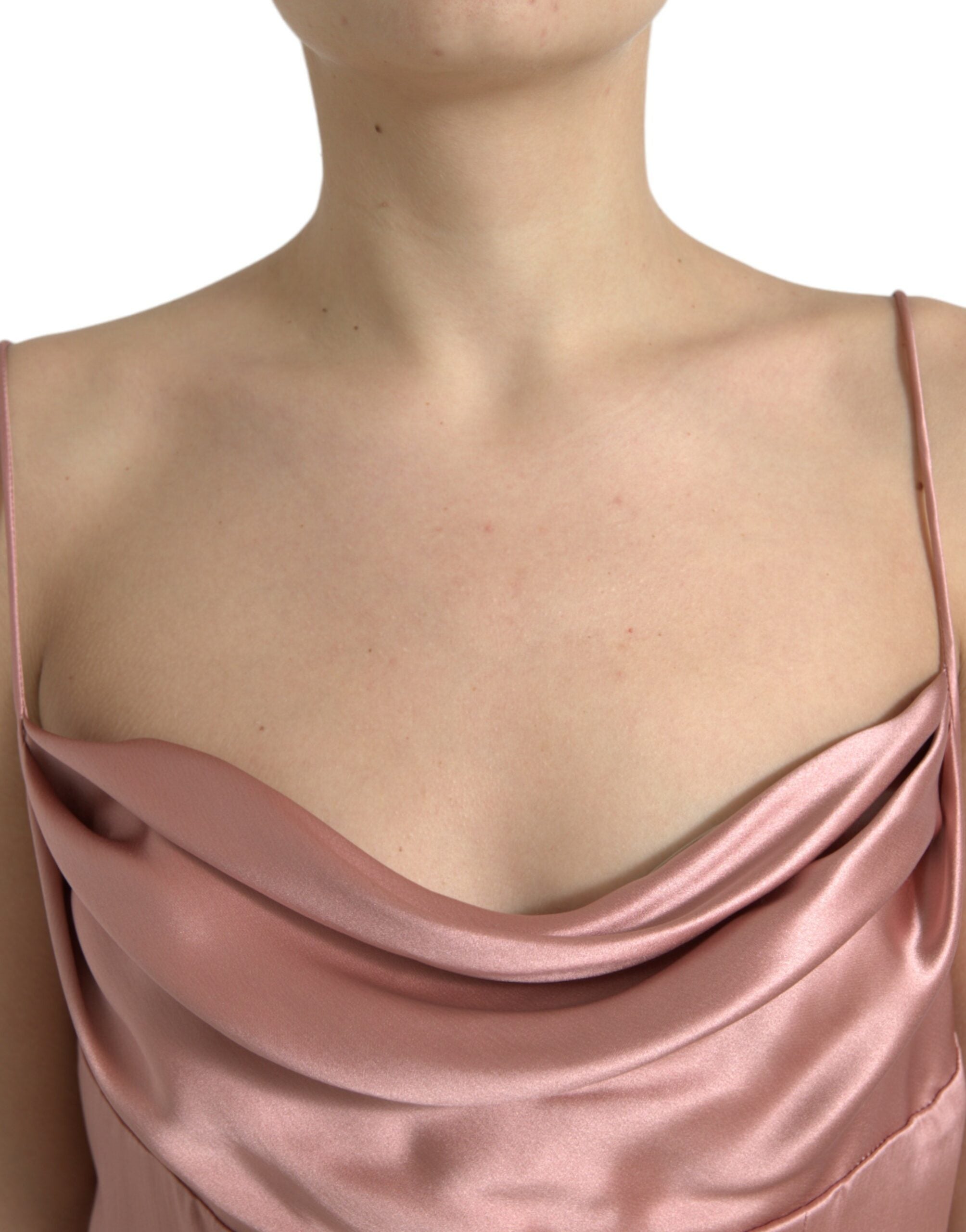 Dolce & Gabbana Pink Silk Spaghetti Strap Long Dress-4