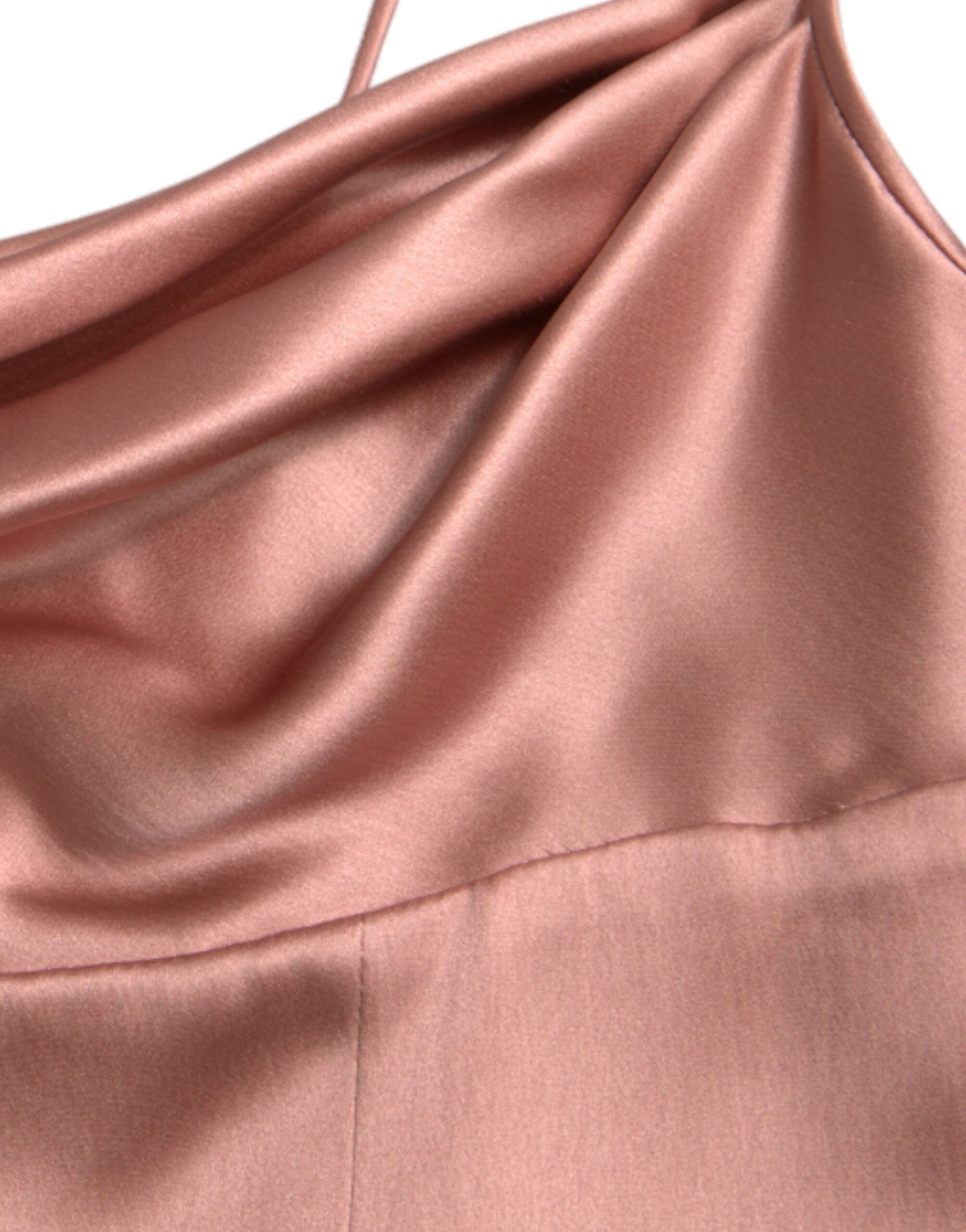 Dolce & Gabbana Pink Silk Spaghetti Strap Long Dress-6
