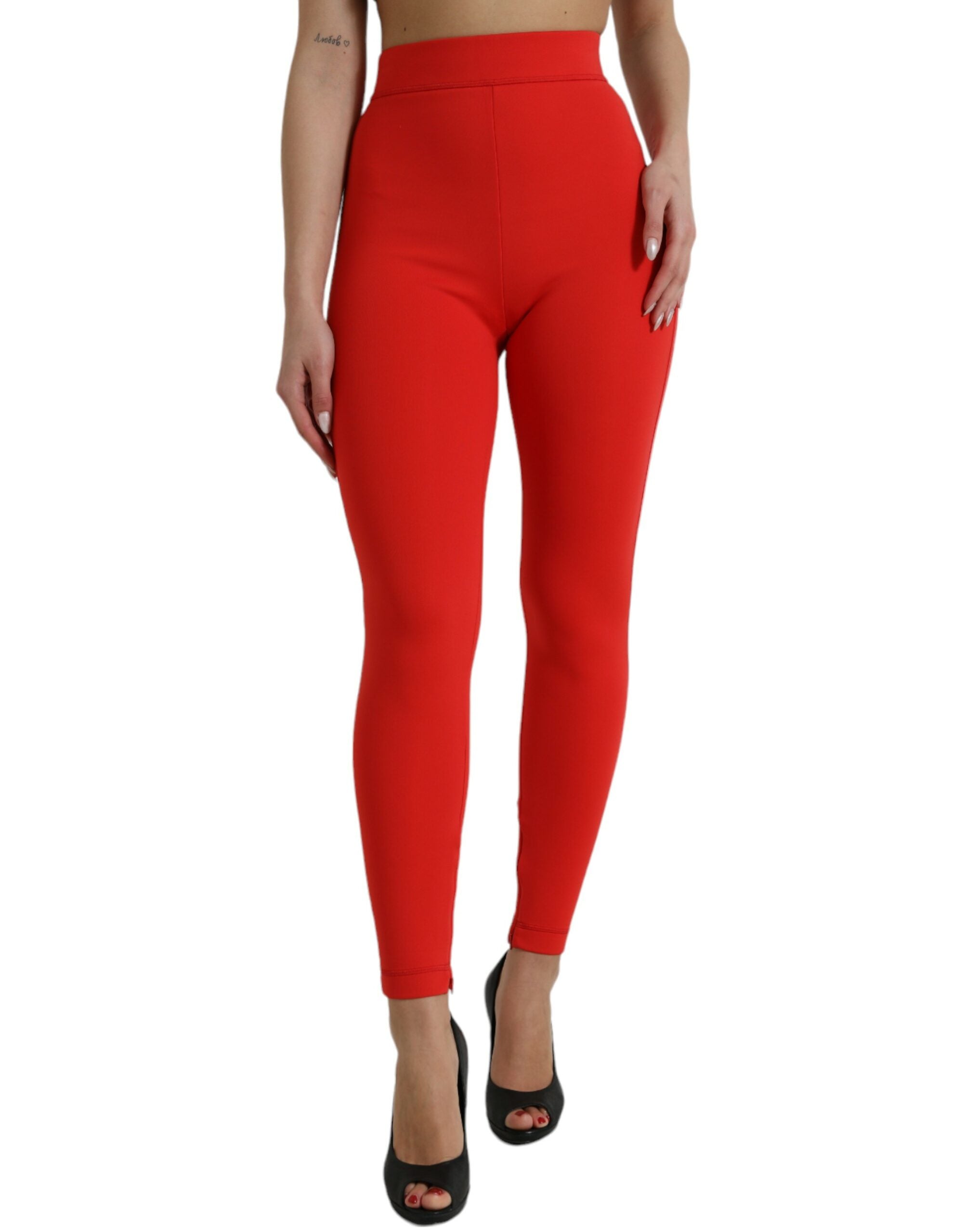 Dolce & Gabbana Red Nylon Stretch Slim Leggings Pants-1
