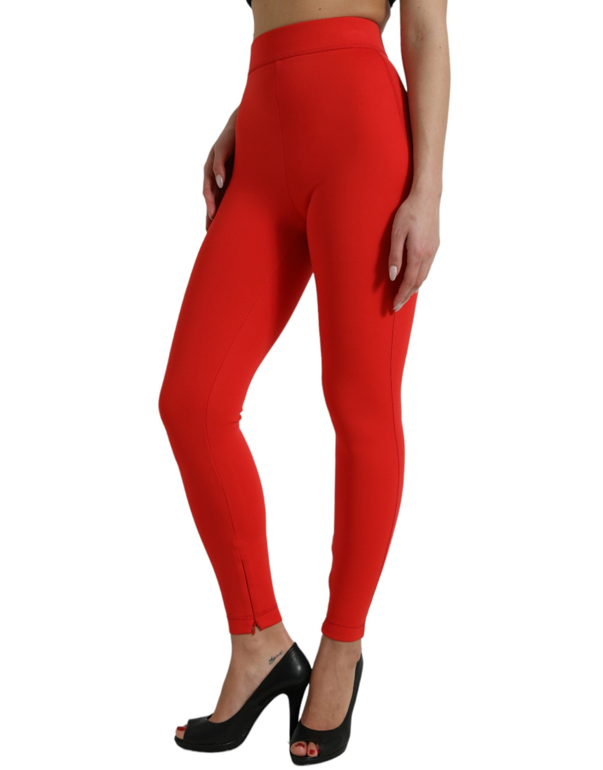 Dolce & Gabbana Red Nylon Stretch Slim Leggings Pants-2