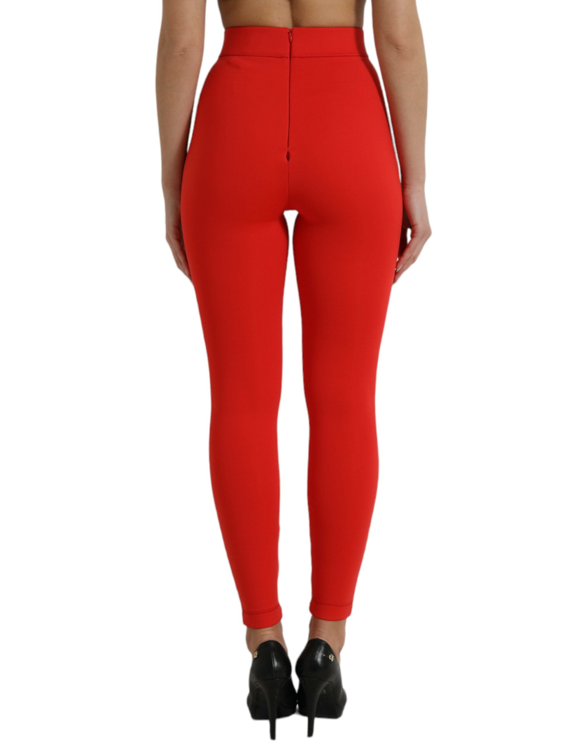 Dolce & Gabbana Red Nylon Stretch Slim Leggings Pants-3