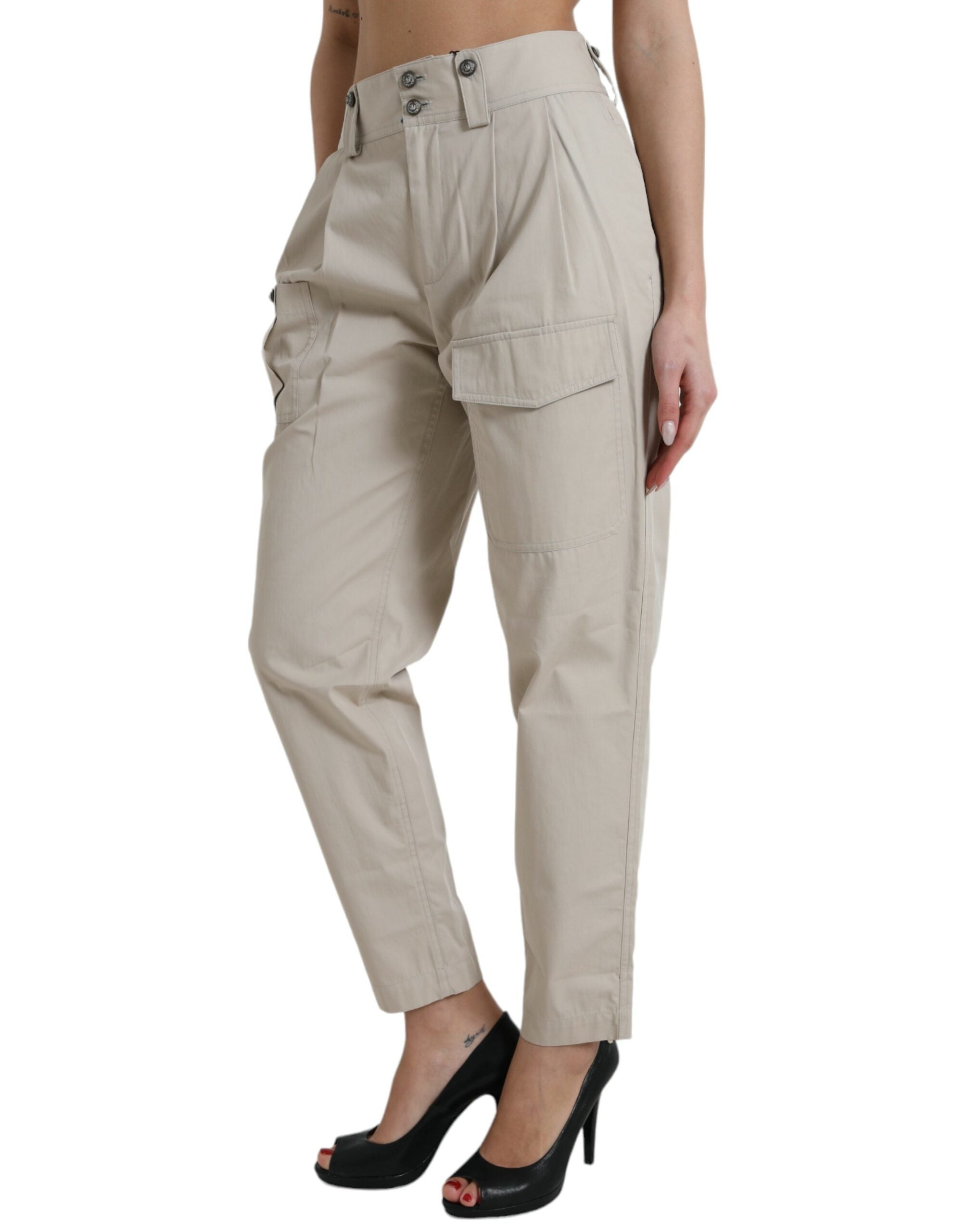Pantalón Dolce & Gabbana de algodón beige con cintura alta y corte cónico-2