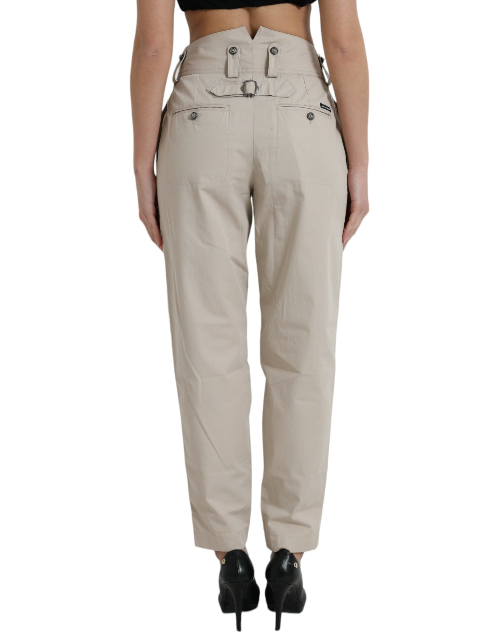 Pantalón Dolce & Gabbana de algodón beige con cintura alta y corte cónico-3
