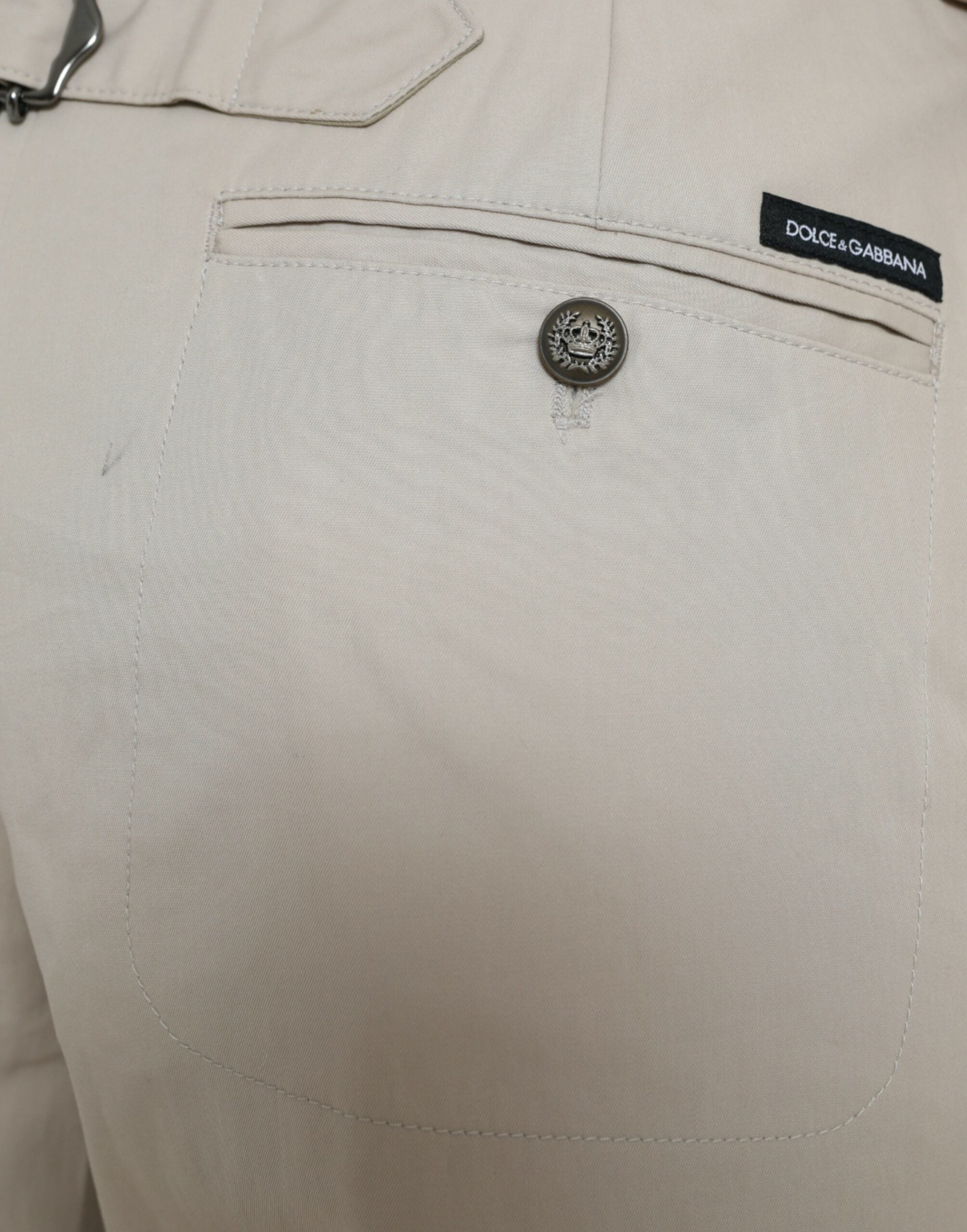Pantalón Dolce & Gabbana de algodón beige con cintura alta y corte cónico-4