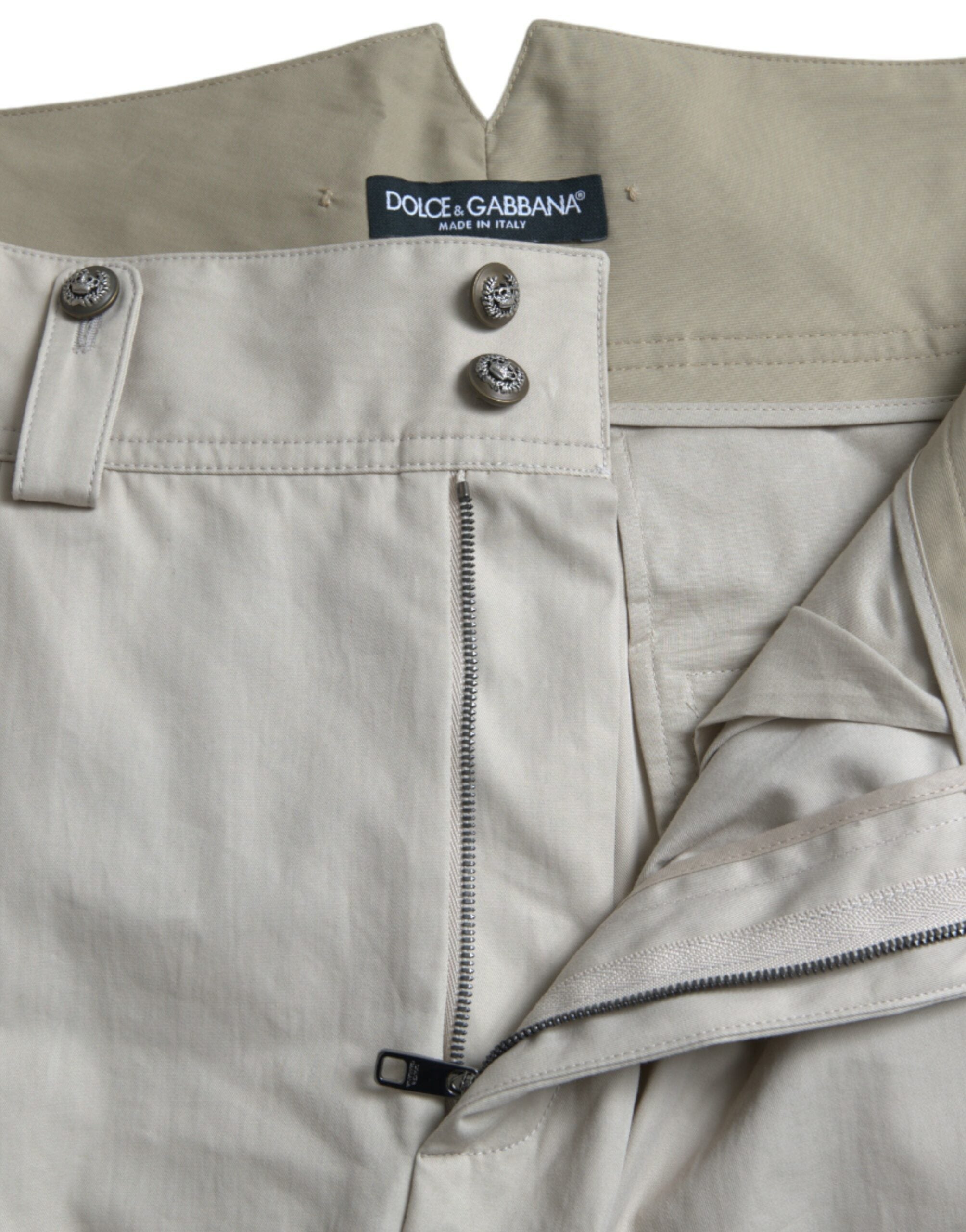 Pantalón Dolce & Gabbana de algodón beige con cintura alta y corte cónico-7