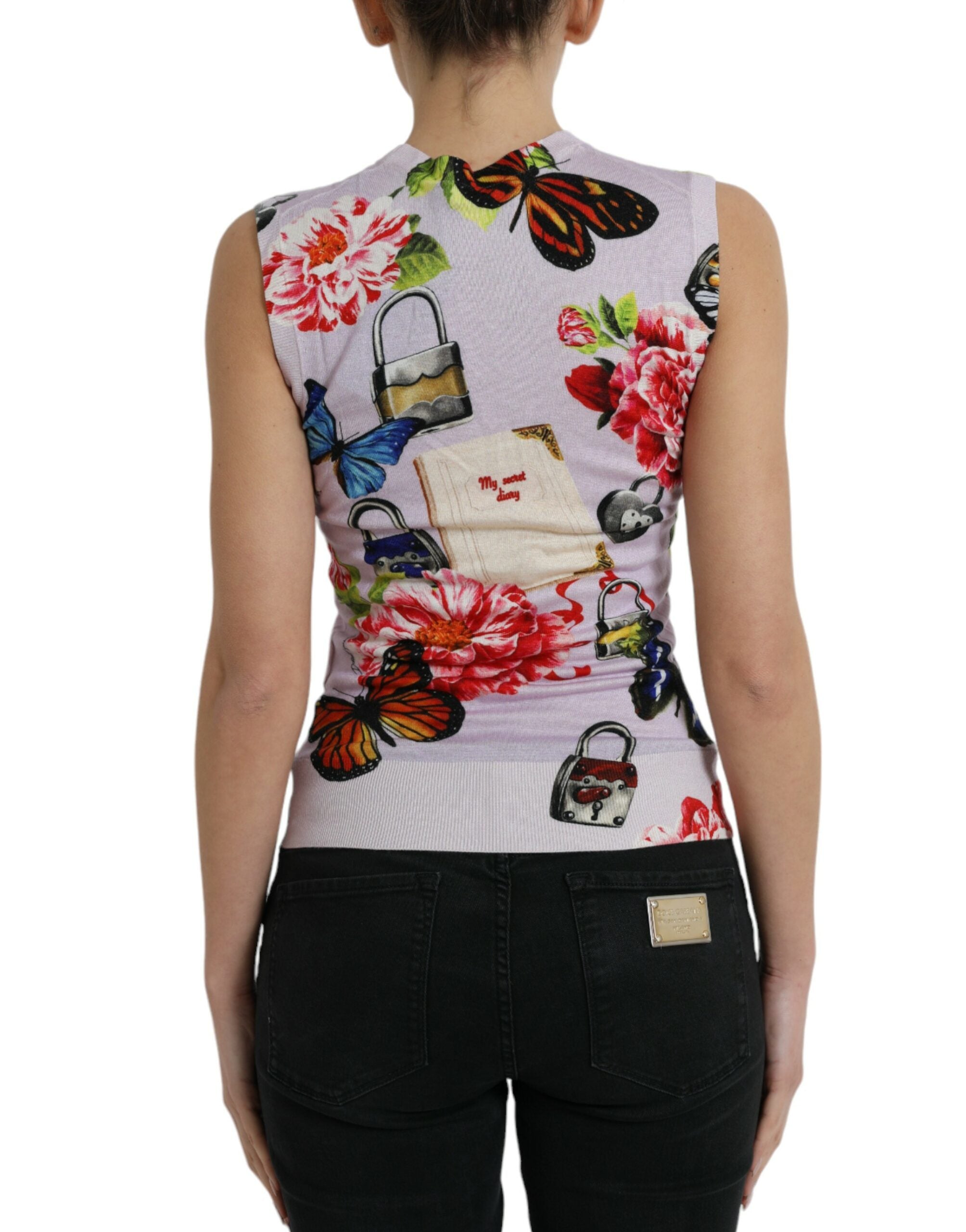 Dolce & Gabbana Multicolor Floral Padlock Butterfly Tank Top-3
