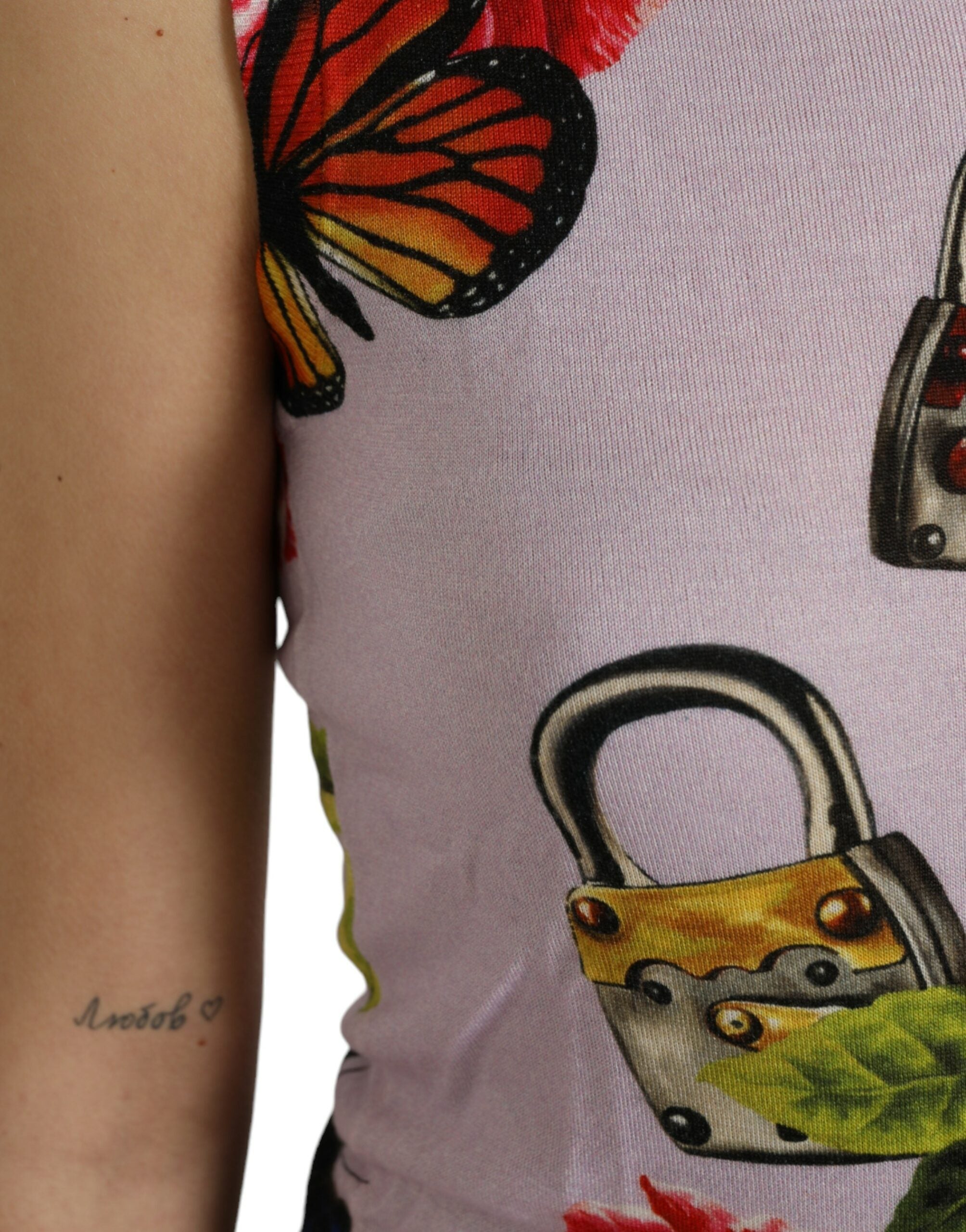 Dolce & Gabbana Multicolor Floral Padlock Butterfly Tank Top-5