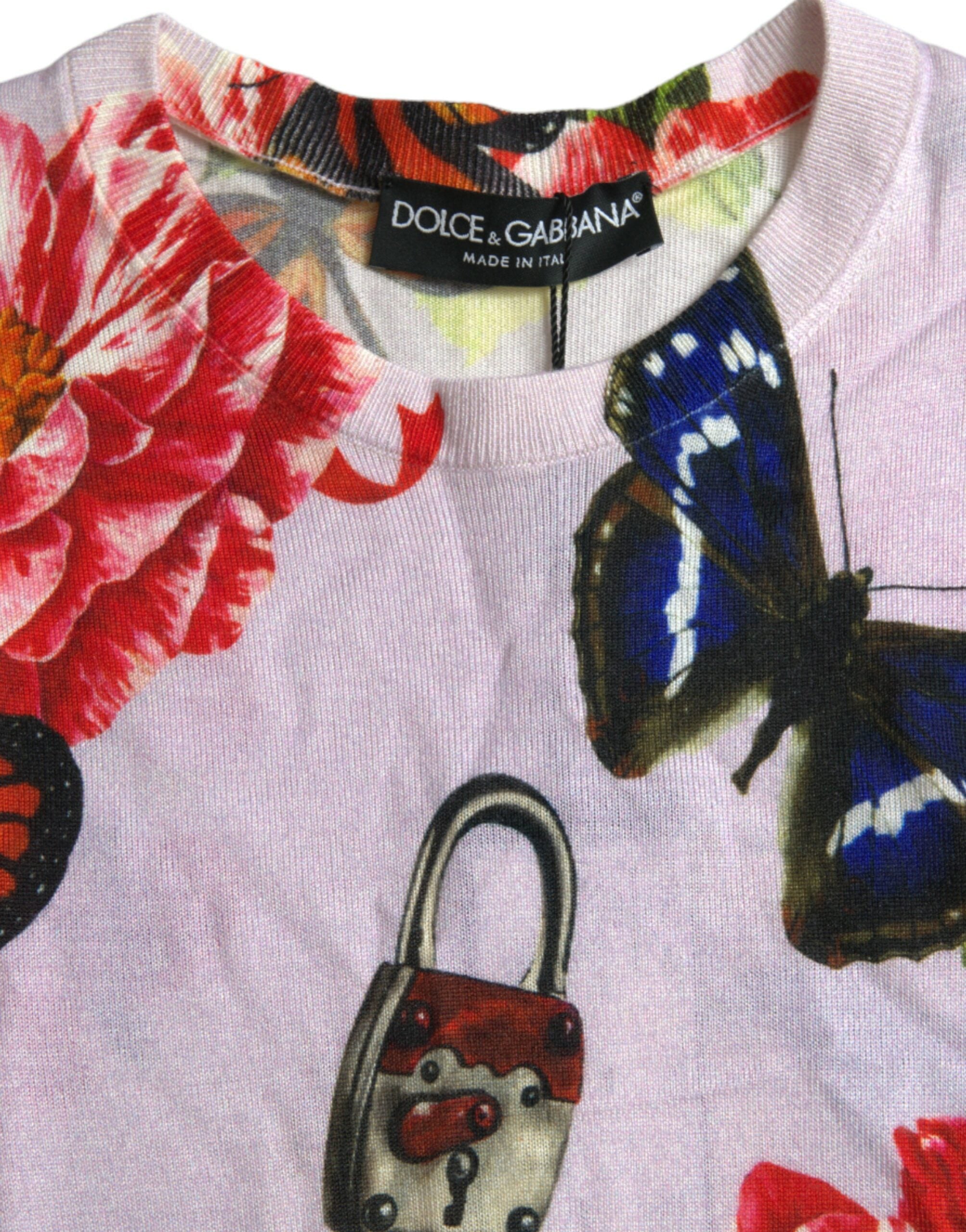 Dolce & Gabbana Multicolor Floral Padlock Butterfly Tank Top-6