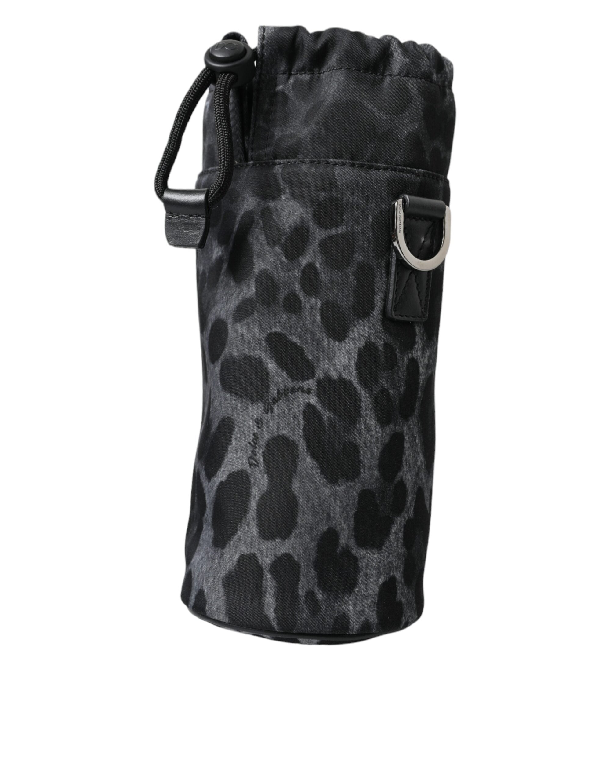 Dolce & Gabbana Schwarzer Leopard Runde schlanke Tote Flaschenhaltertasche-1