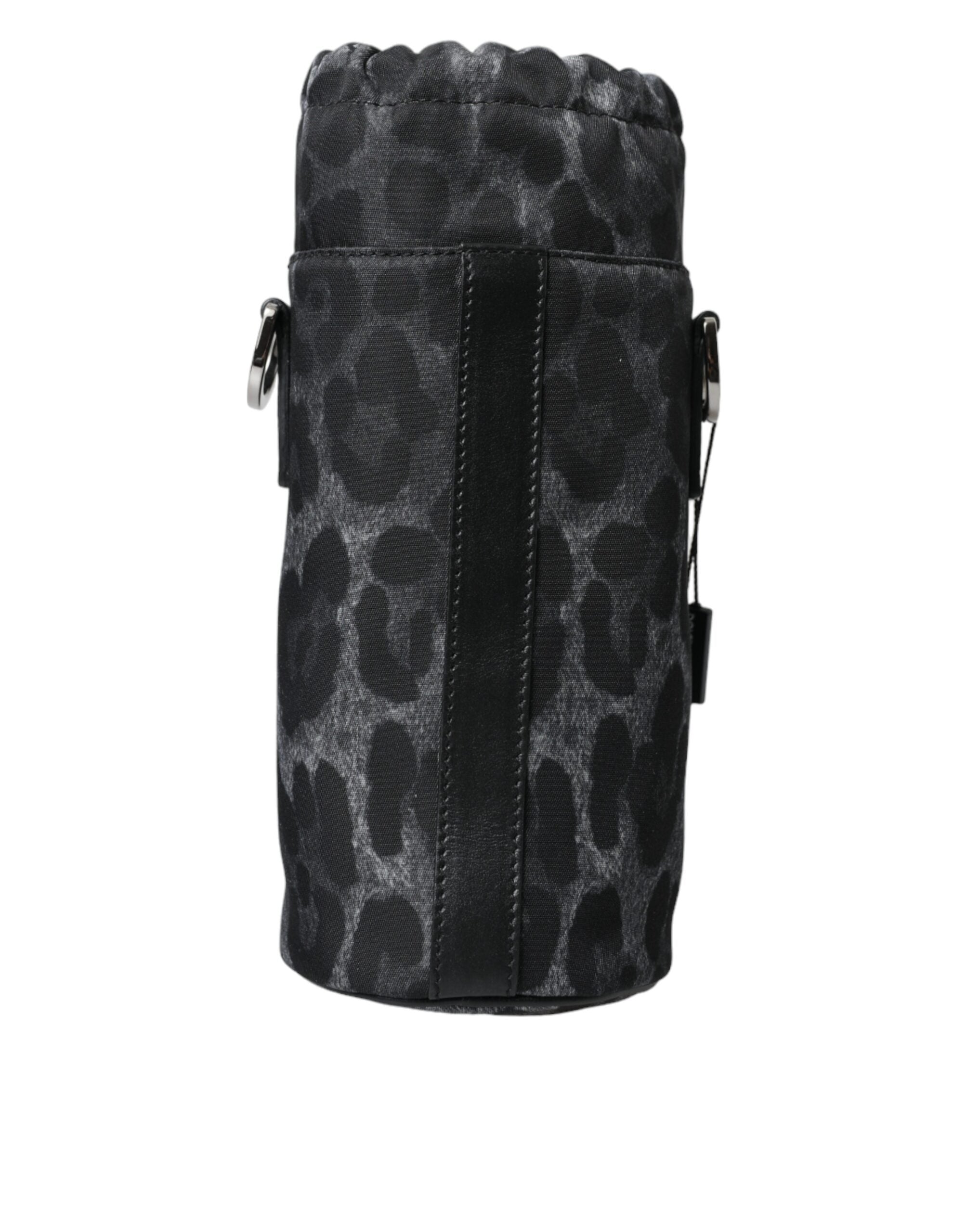 Dolce & Gabbana Schwarzer Leopard Runde schlanke Tote Flaschenhaltertasche-2
