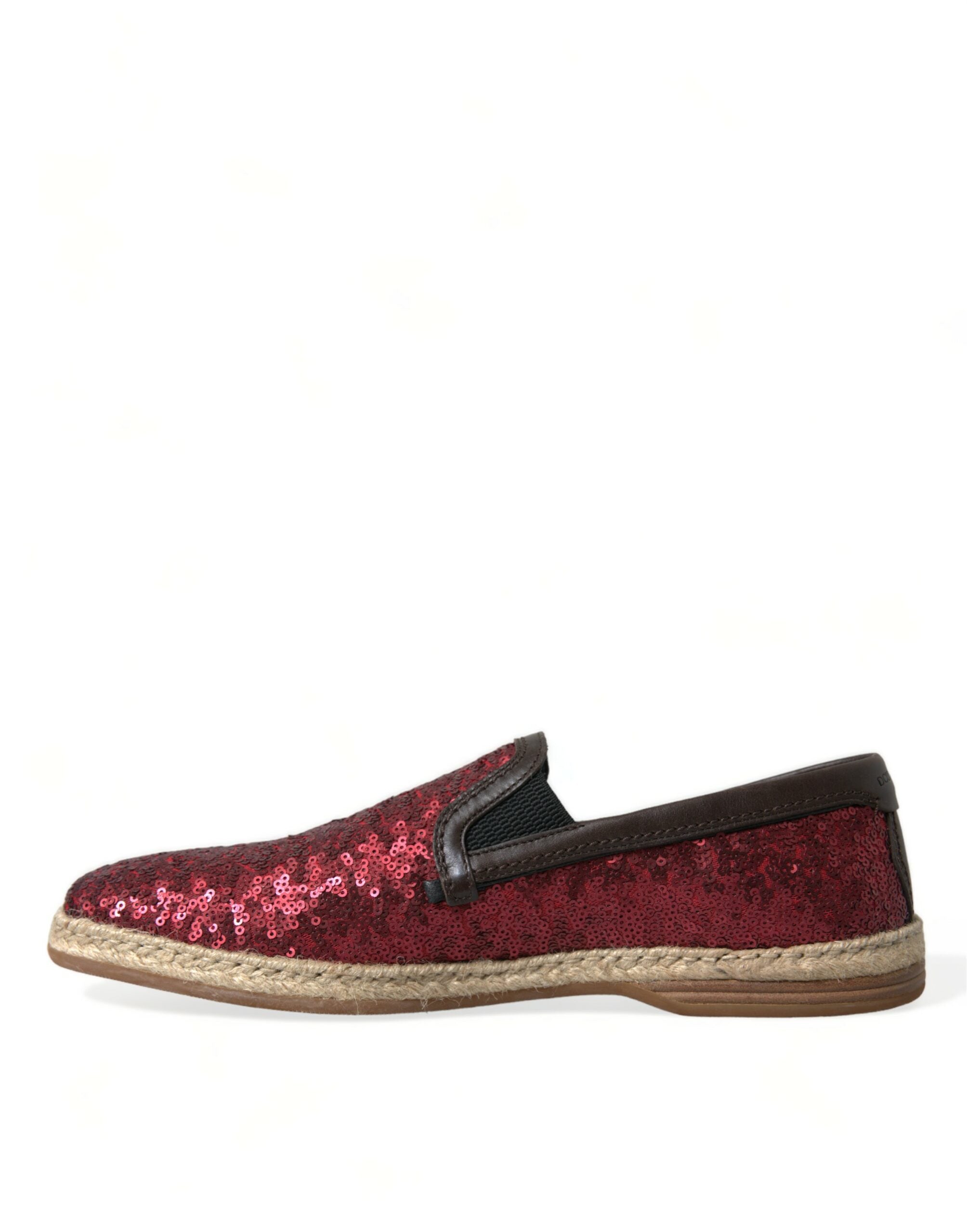 Dolce & Gabbana Red Sequin Loafer Slippers Men's Shoes-5