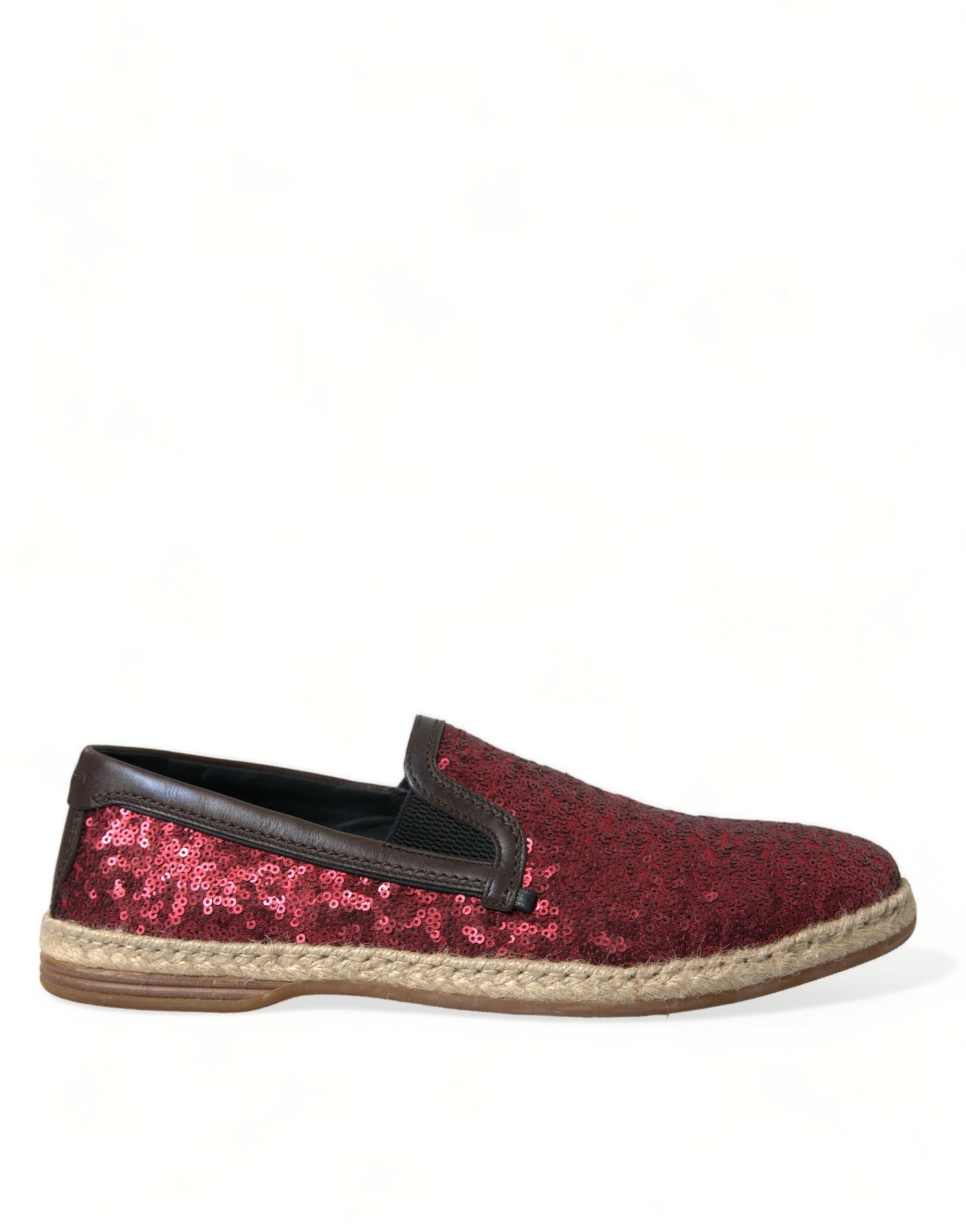 Dolce & Gabbana Red Sequin Loafer Slippers Men's Shoes