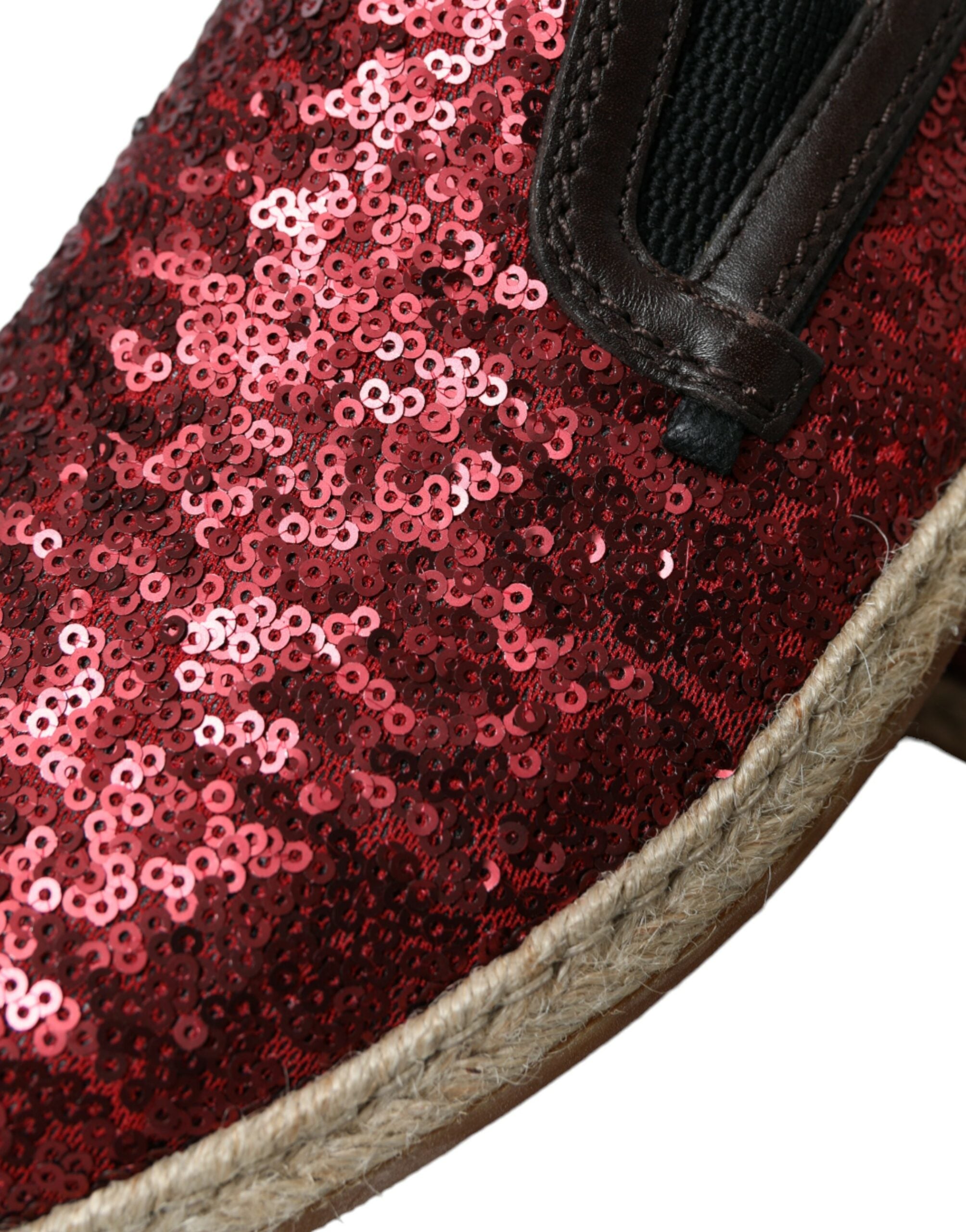 Dolce & Gabbana Red Sequin Loafer Slippers Men's Shoes-8