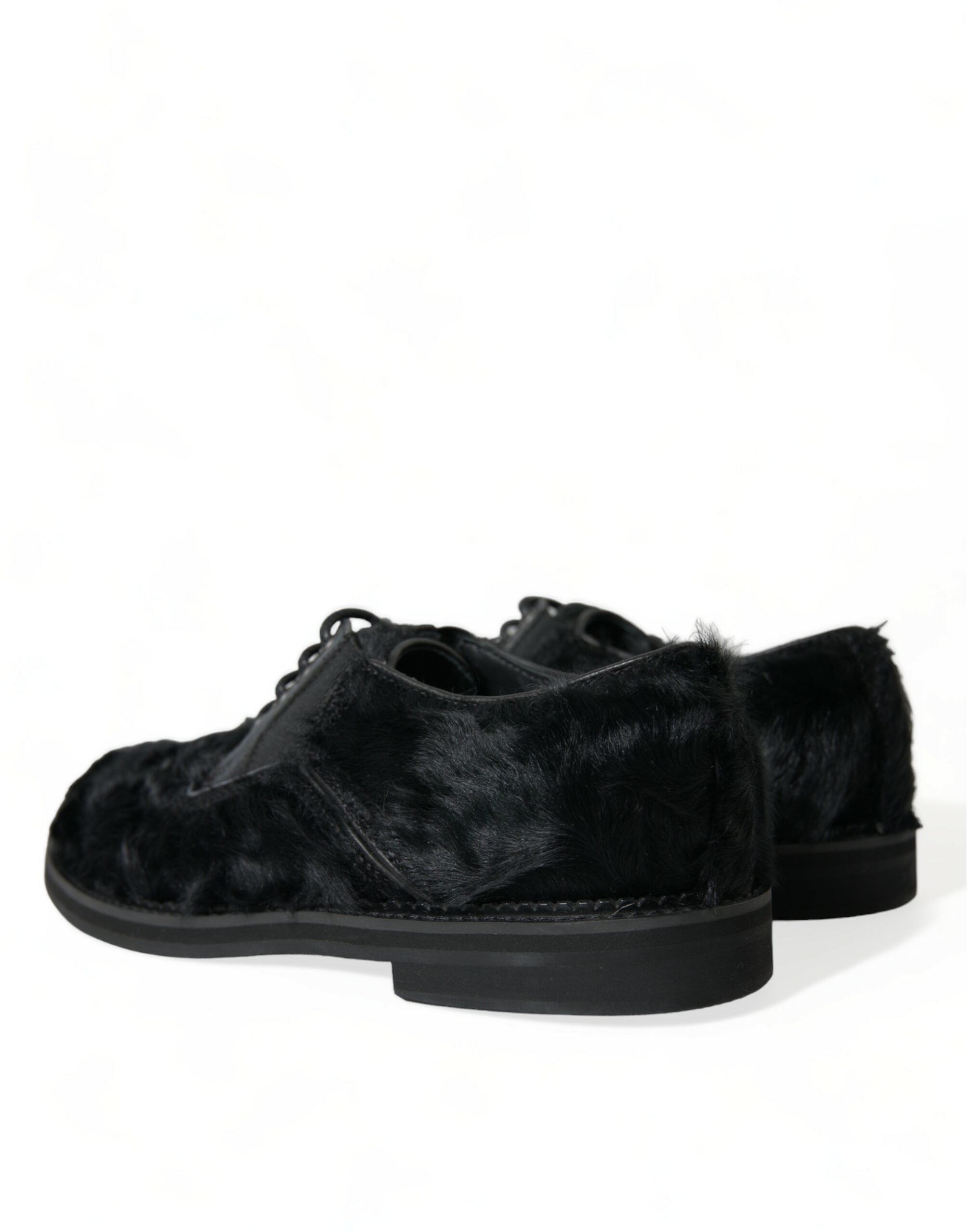 Dolce & Gabbana Black Fur Leather Lace-Up Derby Dress Shoes-4
