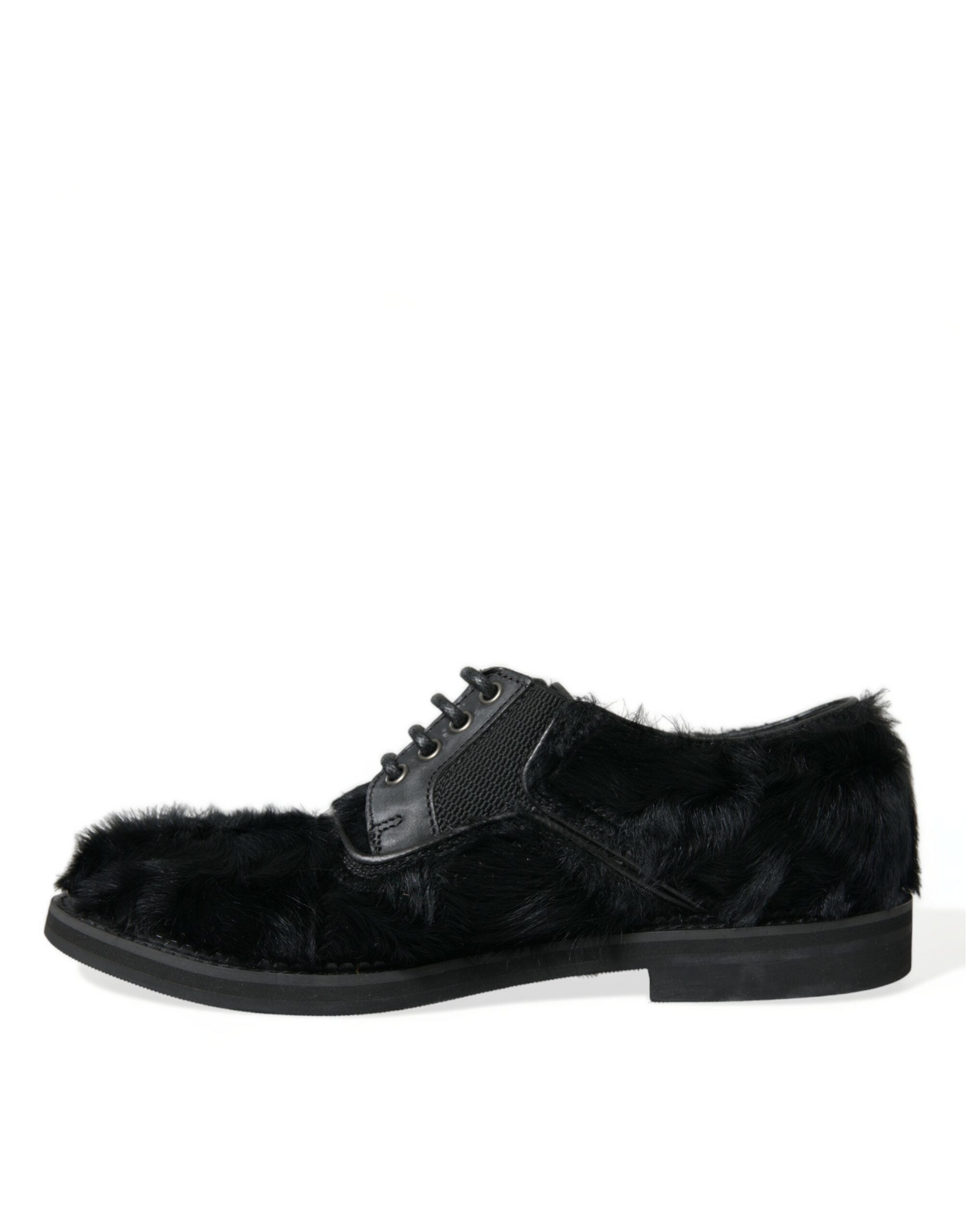 Dolce & Gabbana Black Fur Leather Lace-Up Derby Dress Shoes-5