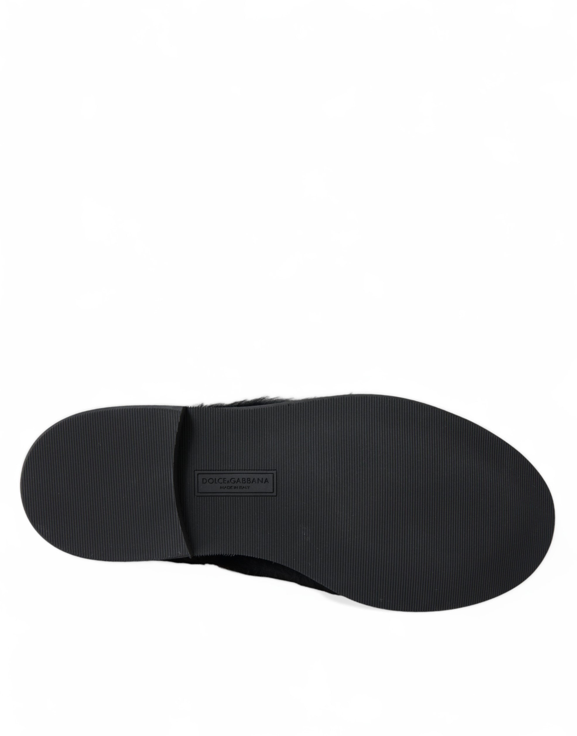 Dolce & Gabbana Black Fur Leather Lace-Up Derby Dress Shoes-6