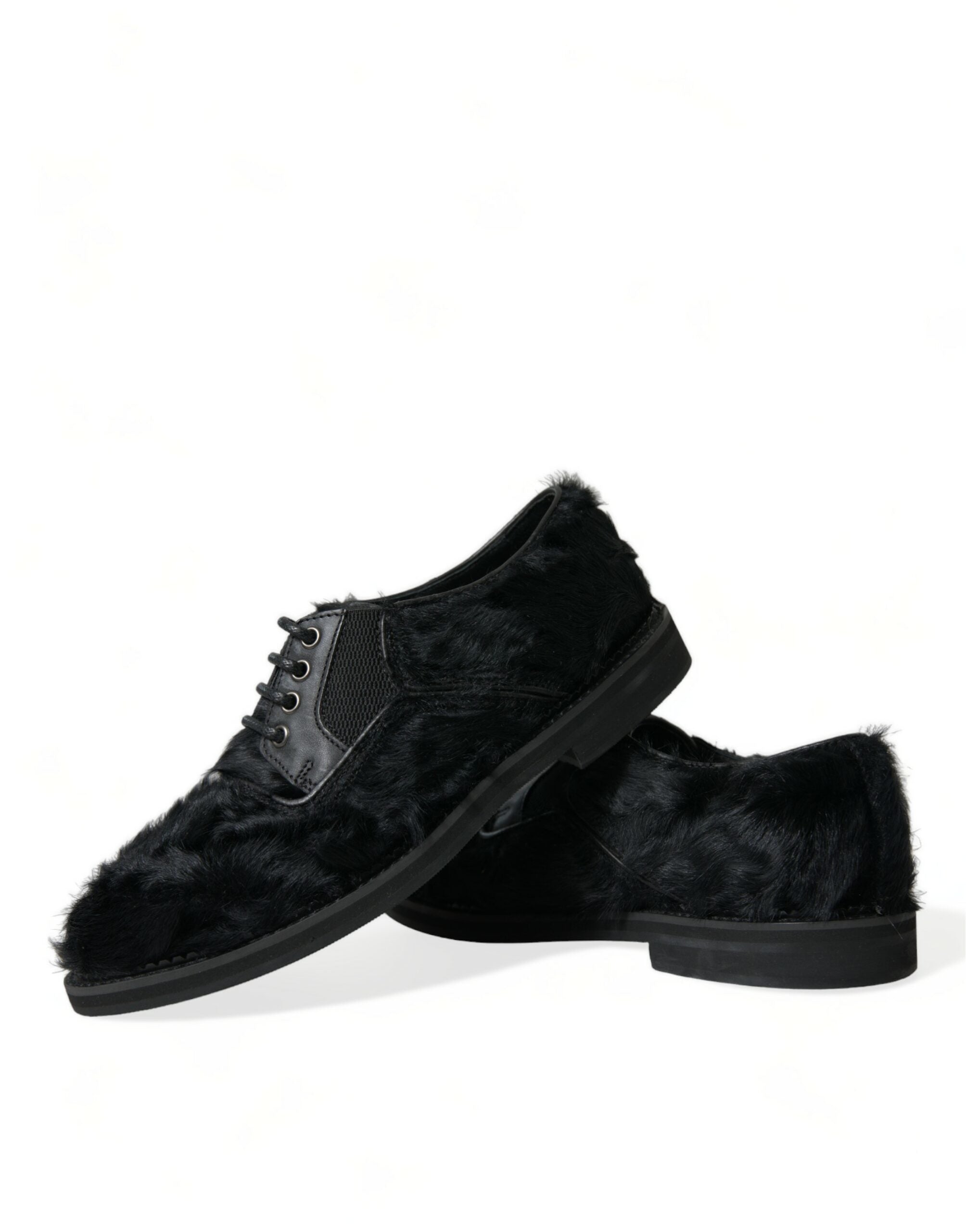 Dolce & Gabbana Black Fur Leather Lace-Up Derby Dress Shoes-7
