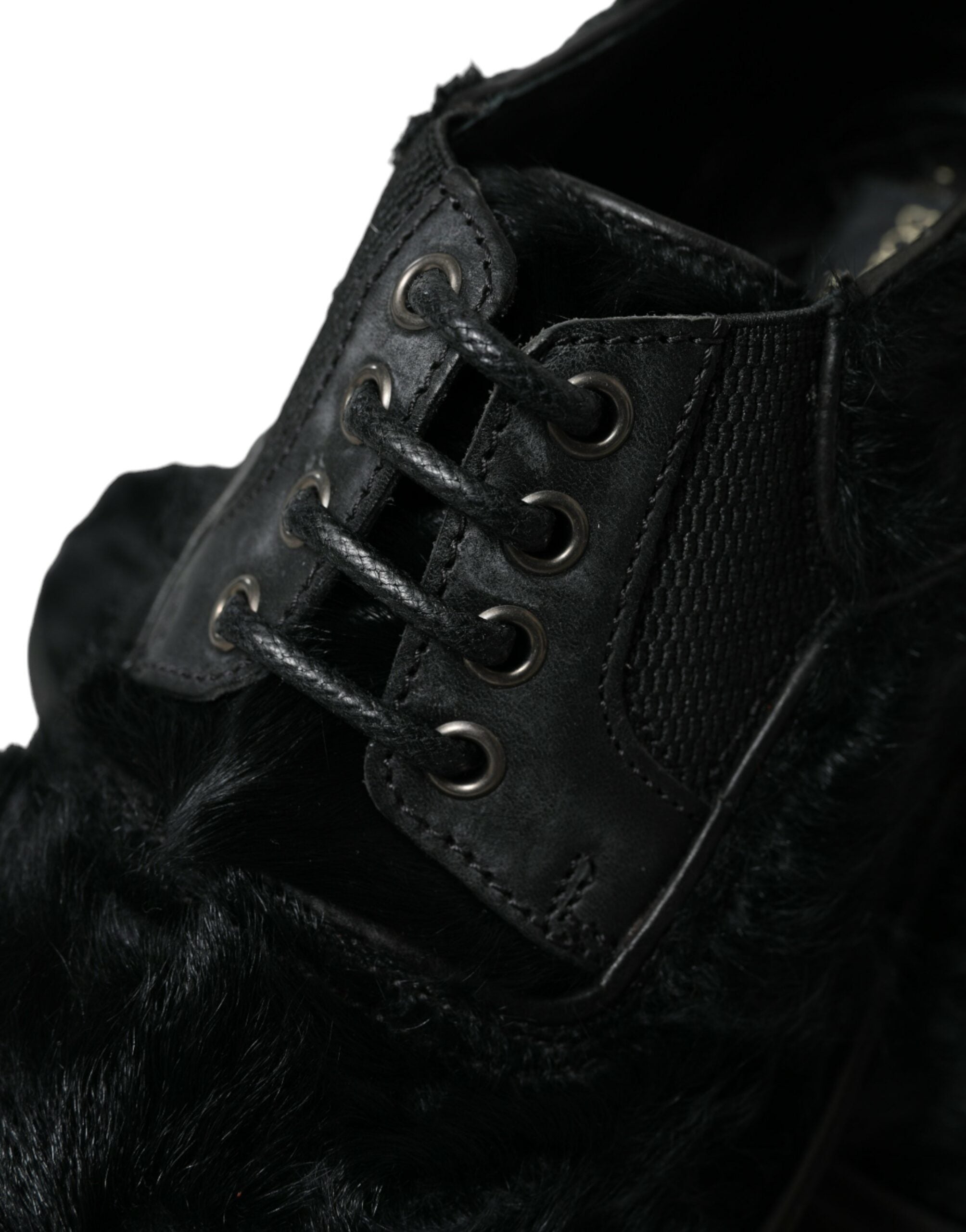 Dolce & Gabbana Black Fur Leather Lace-Up Derby Dress Shoes-8