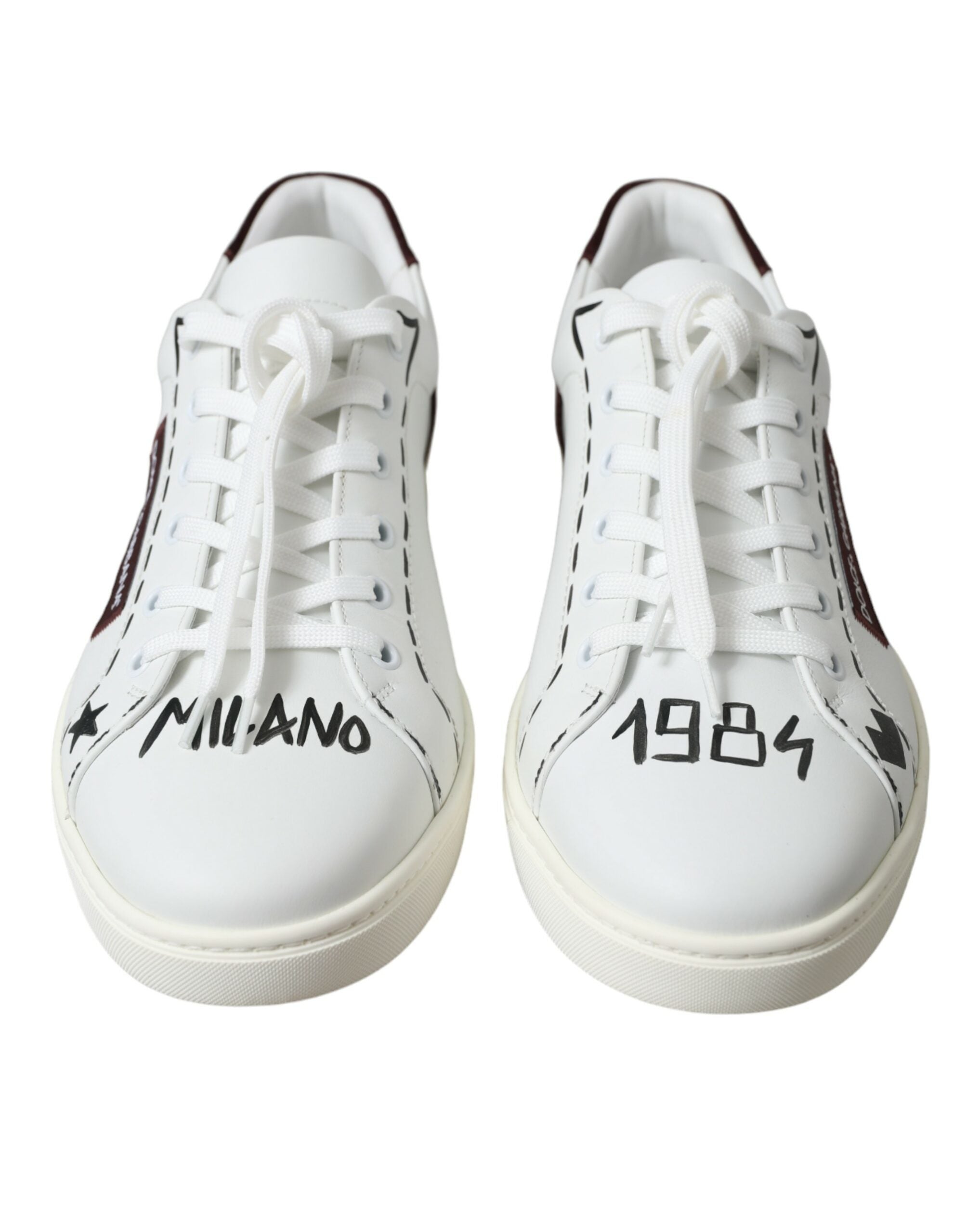 Dolce & Gabbana White Bordeaux Leather Logo Low Top Sneakers Shoes-2