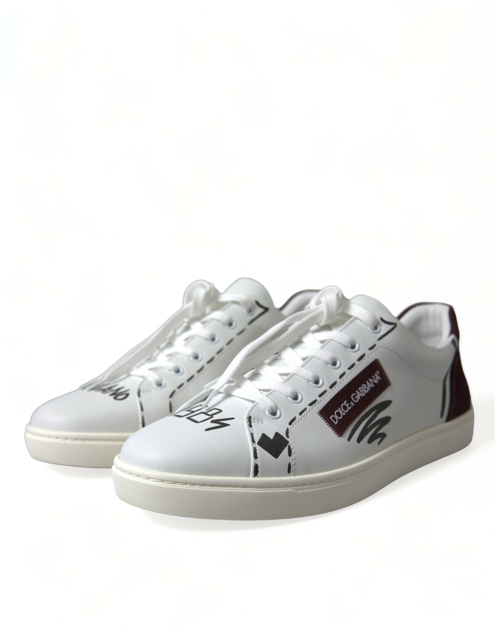 Dolce & Gabbana White Bordeaux Leather Logo Low Top Sneakers Shoes-3
