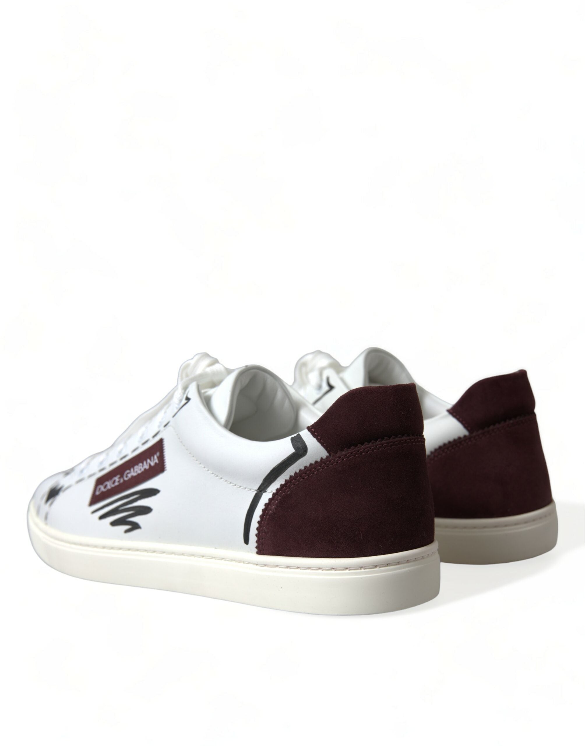 Dolce & Gabbana White Bordeaux Leather Logo Low Top Sneakers Shoes-4