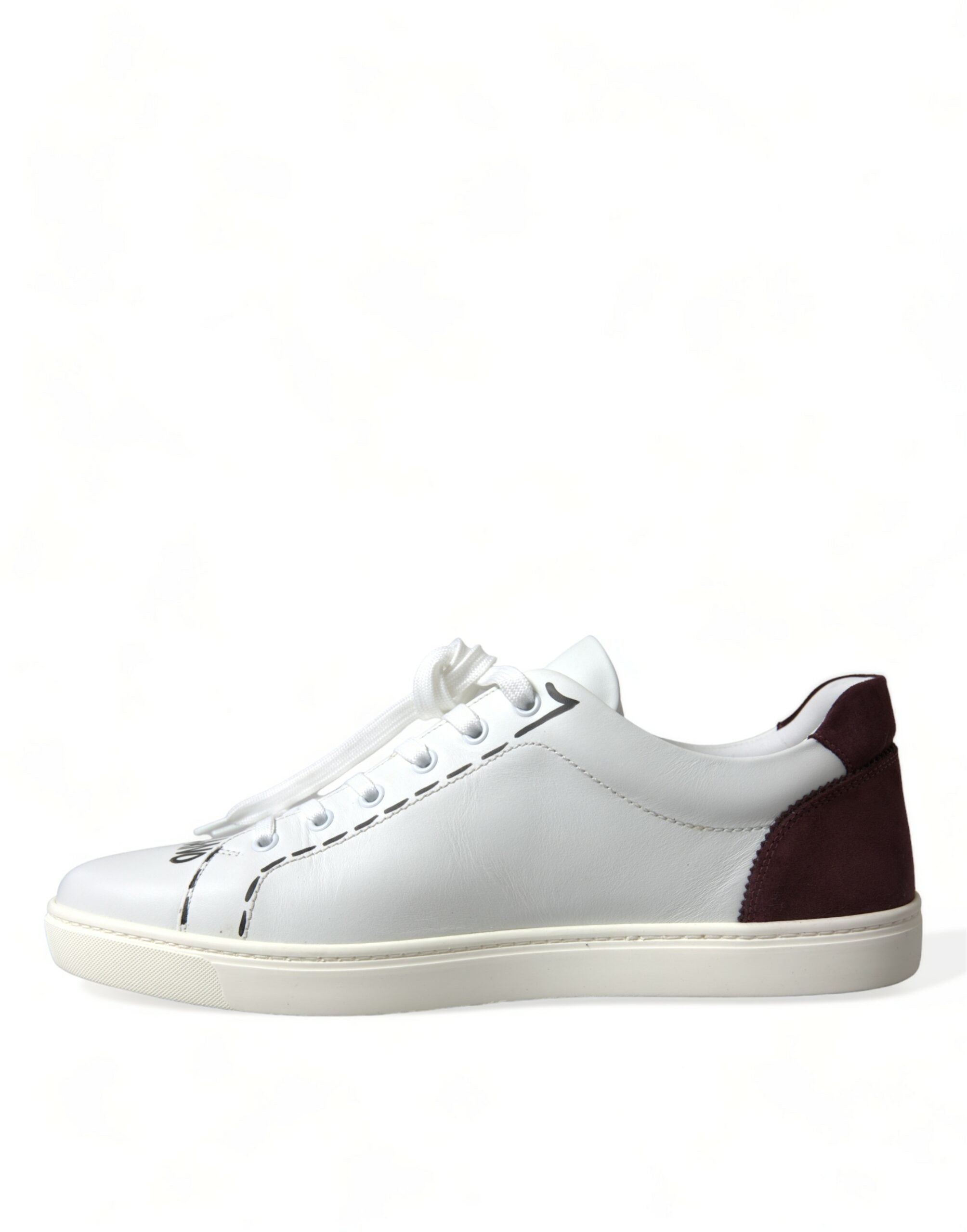 Dolce & Gabbana White Bordeaux Leather Logo Low Top Sneakers Shoes-5