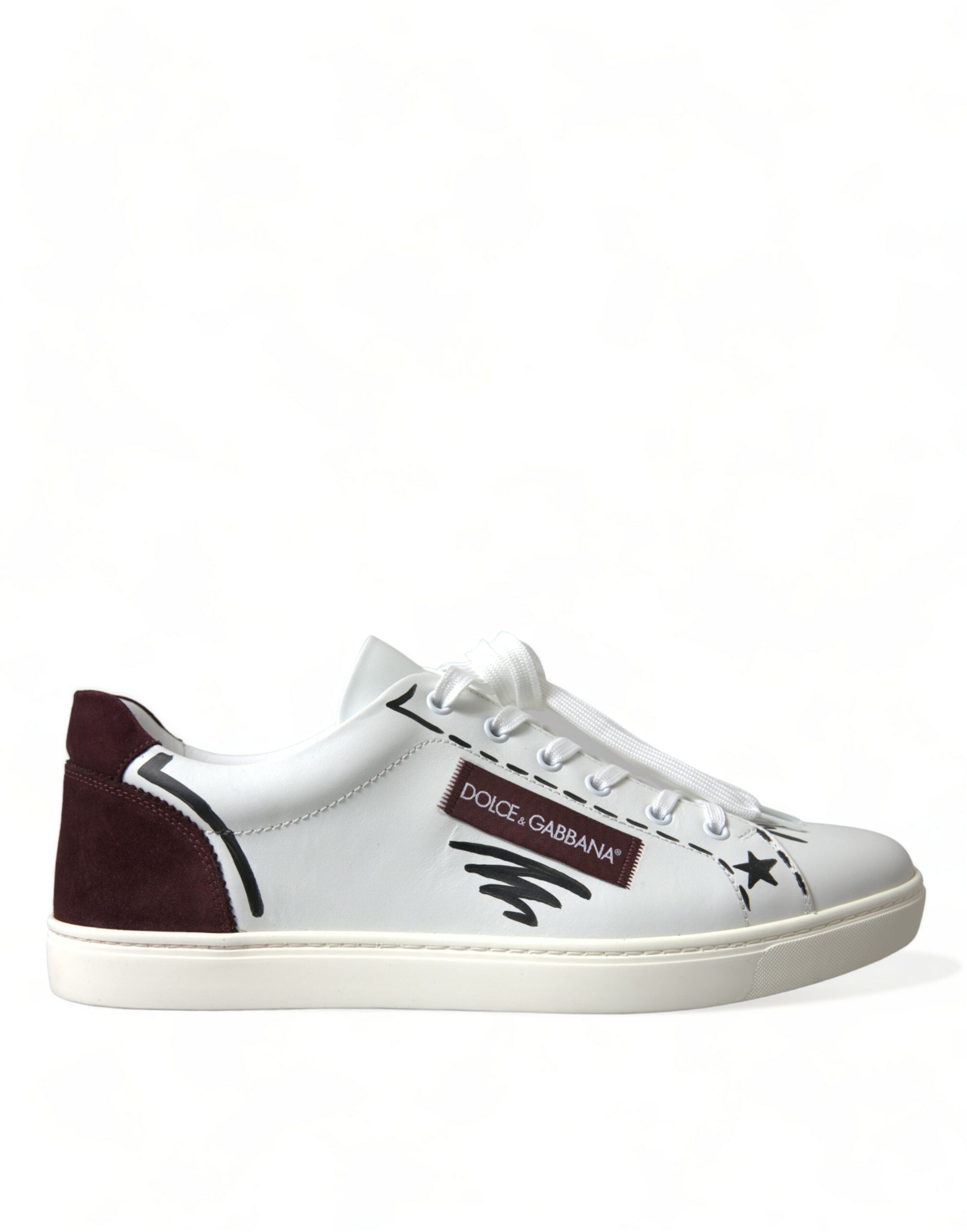 Dolce & Gabbana White Bordeaux Leather Logo Low Top Sneakers Shoes-1