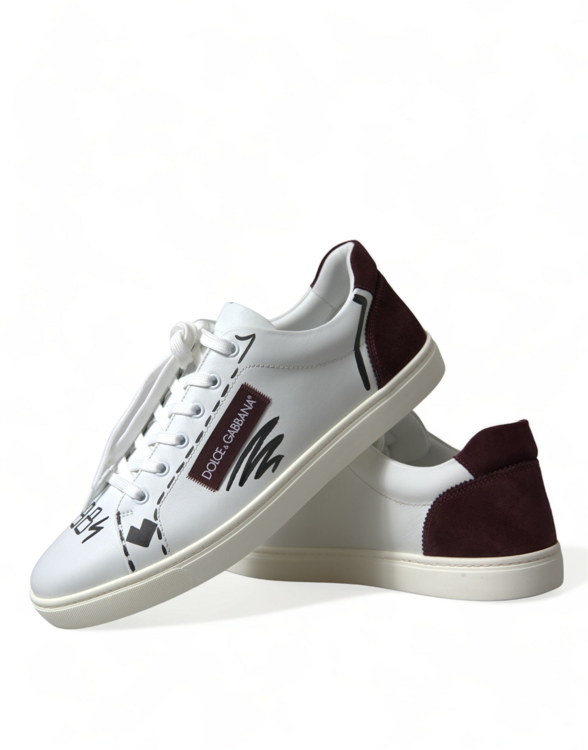 Dolce & Gabbana White Bordeaux Leather Logo Low Top Sneakers Shoes-7