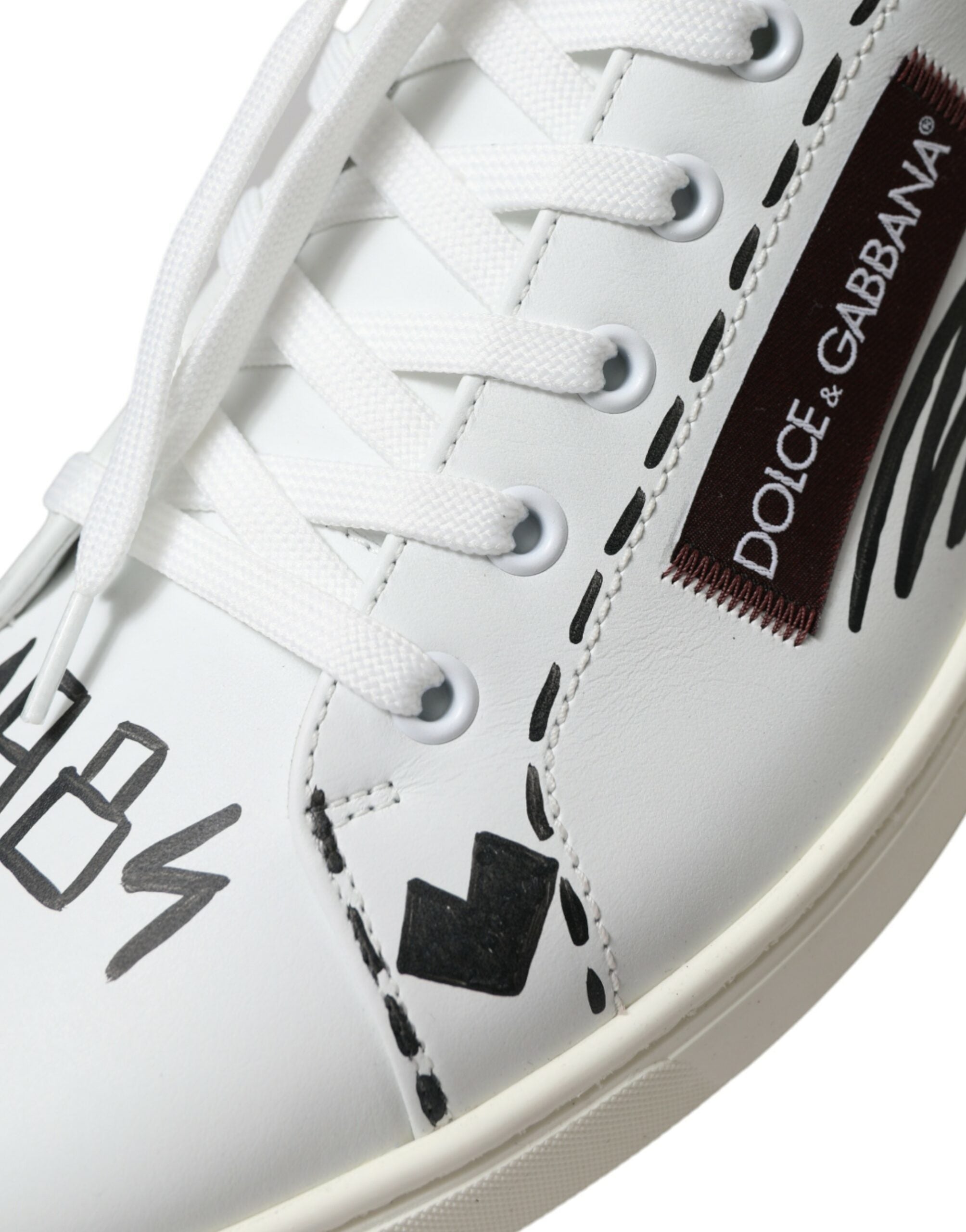 Dolce & Gabbana White Bordeaux Leather Logo Low Top Sneakers Shoes-8