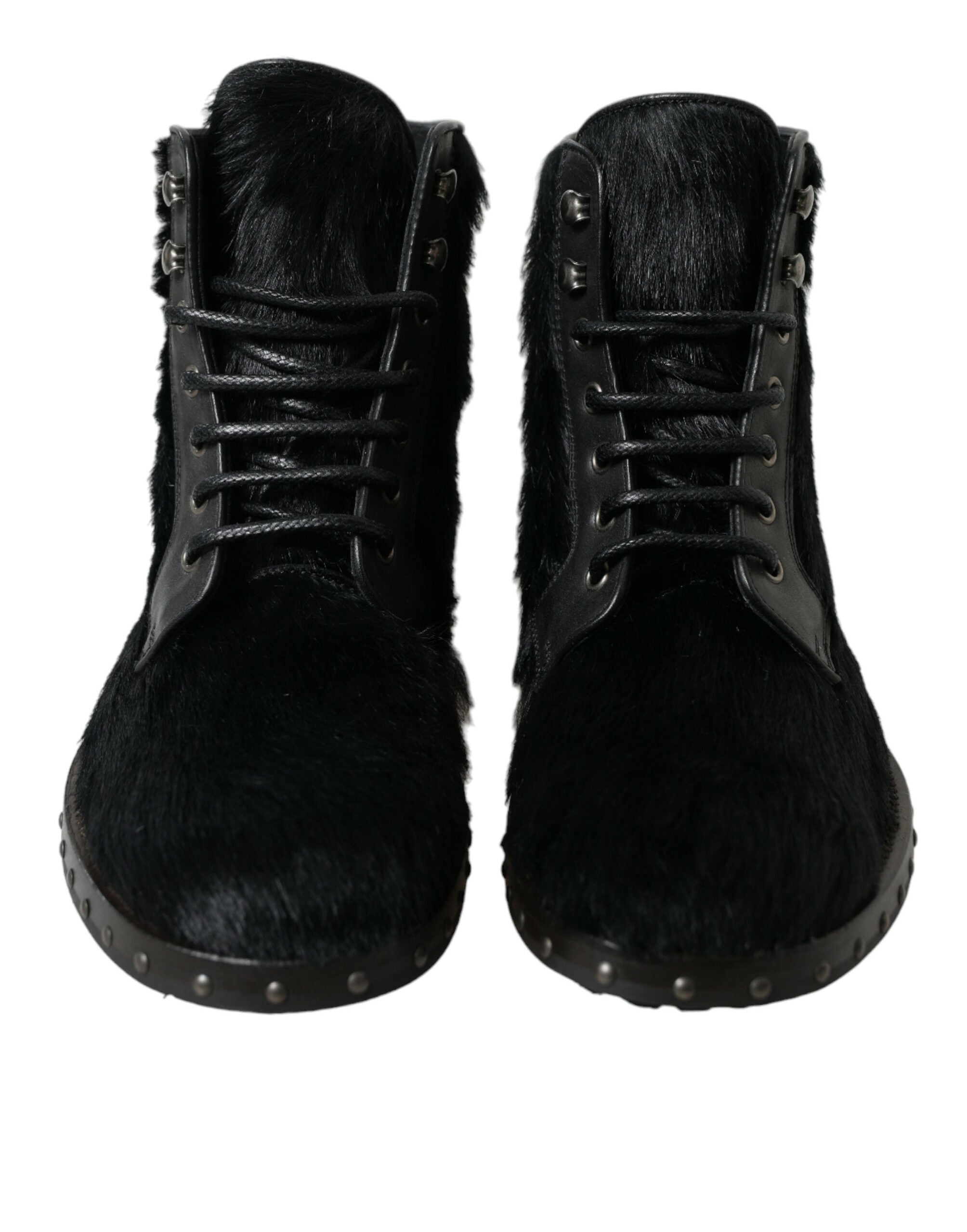 Dolce & Gabbana Schwarze Pony Style Leder Mid Calf Stiefel Schuhe-2