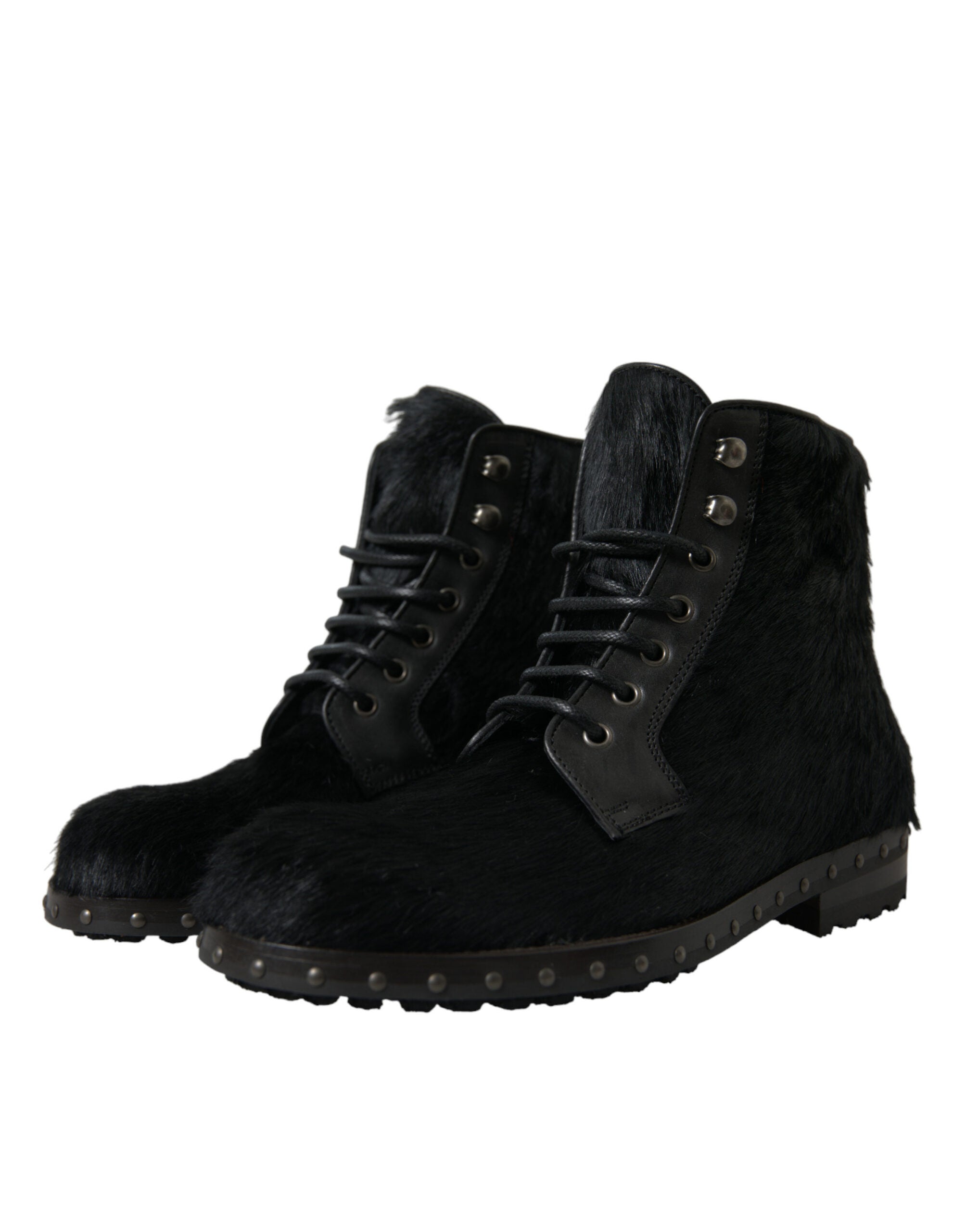 Dolce & Gabbana Schwarze Pony Style Leder Mid Calf Stiefel Schuhe-3