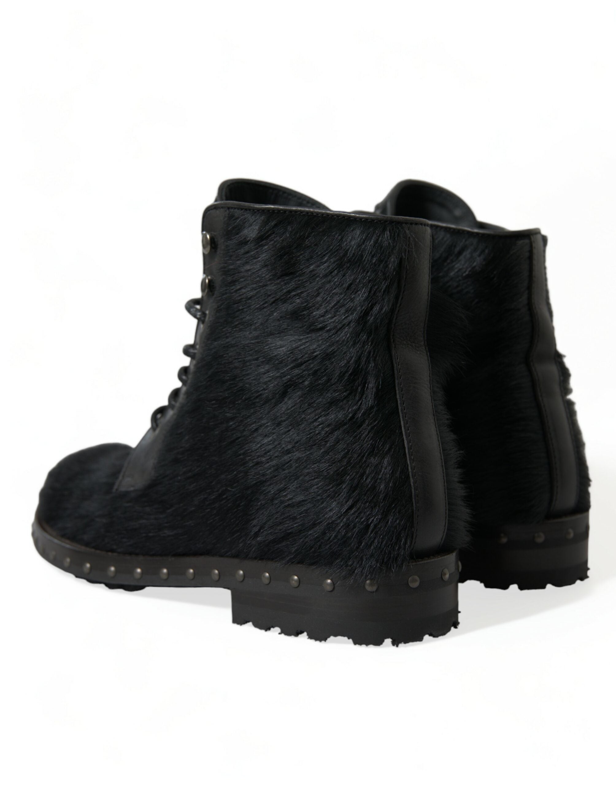 Dolce & Gabbana Schwarze Pony Style Leder Mid Calf Stiefel Schuhe-4