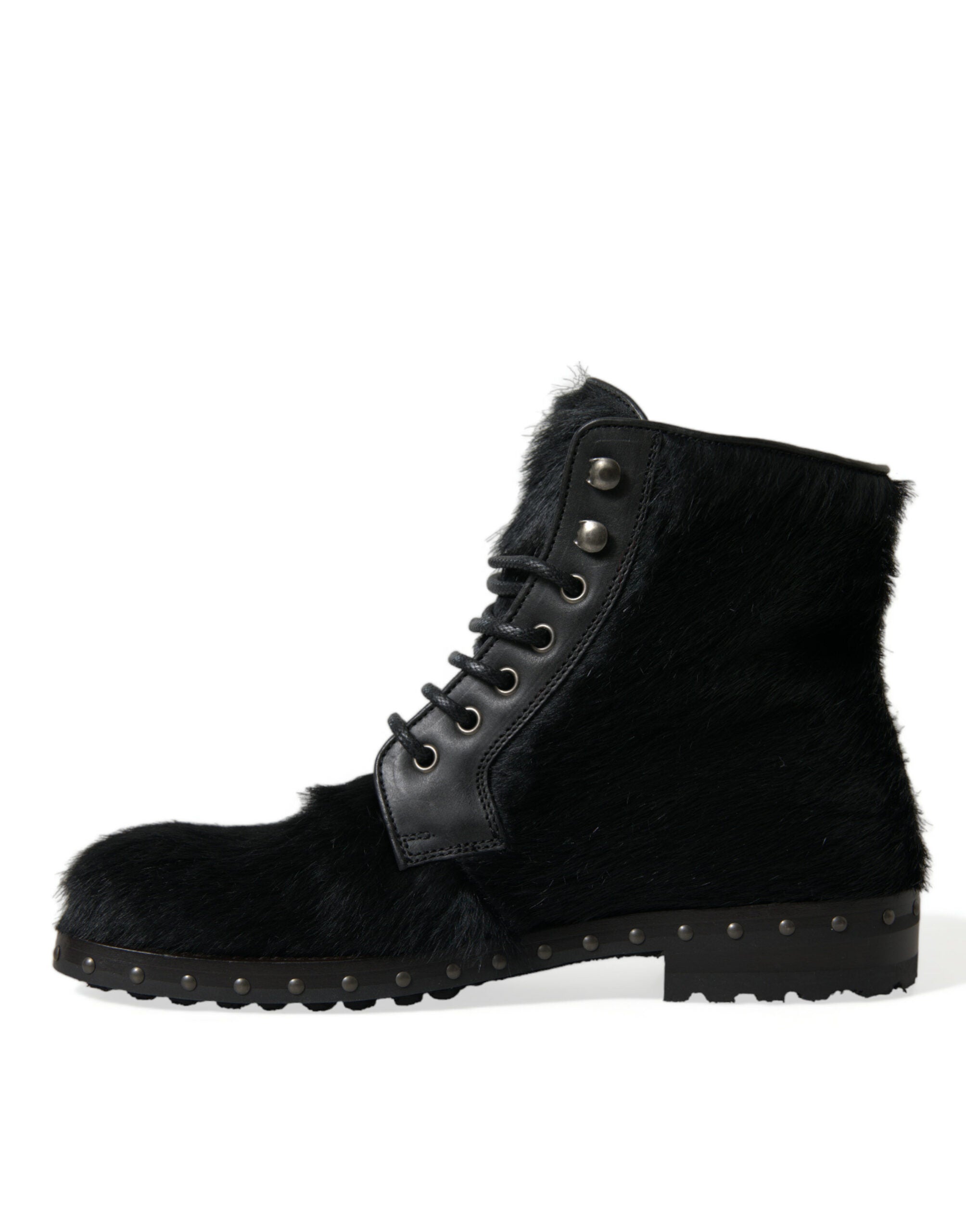 Dolce & Gabbana Schwarze Pony Style Leder Mid Calf Stiefel Schuhe-5