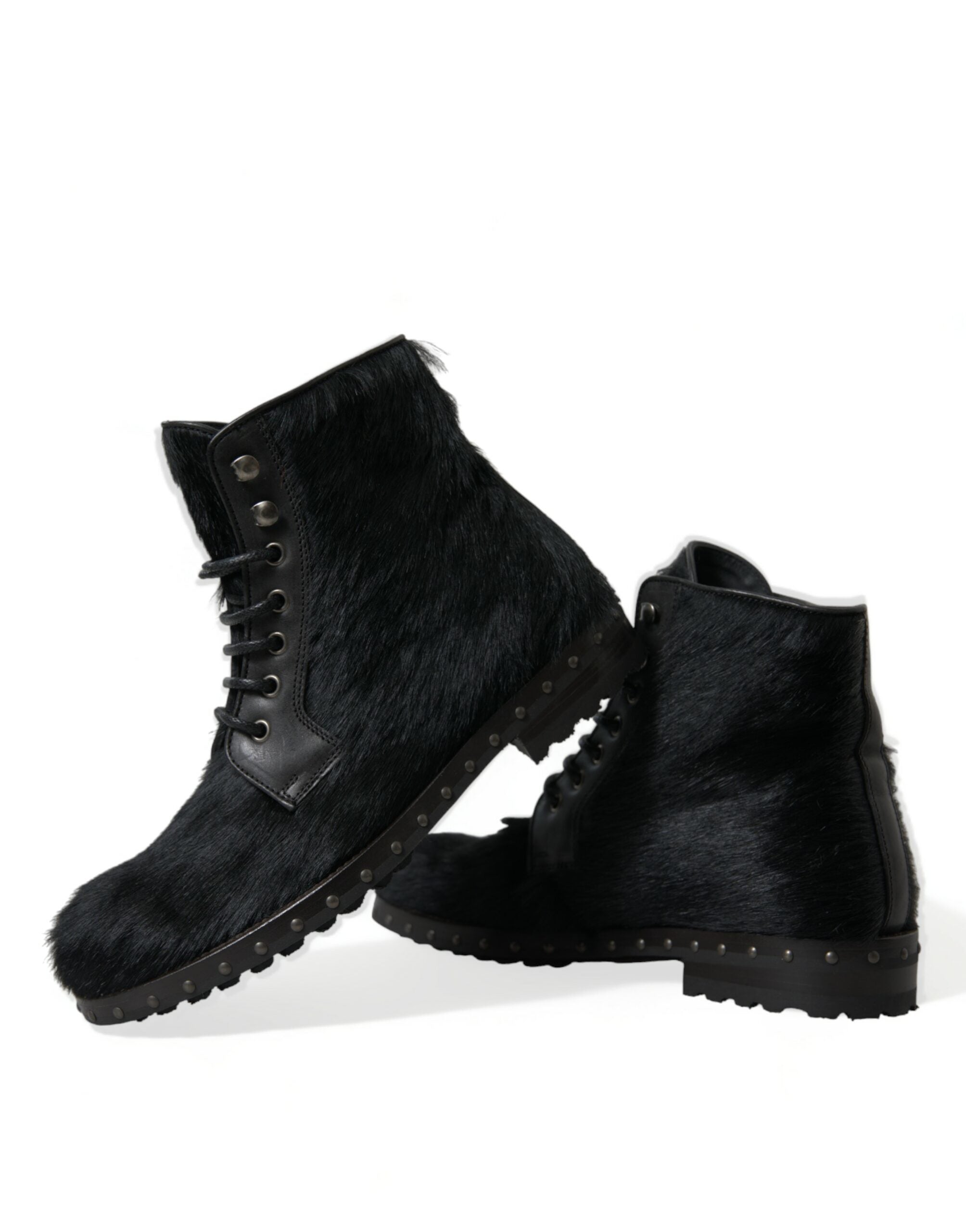 Dolce & Gabbana Schwarze Pony Style Leder Mid Calf Stiefel Schuhe-7