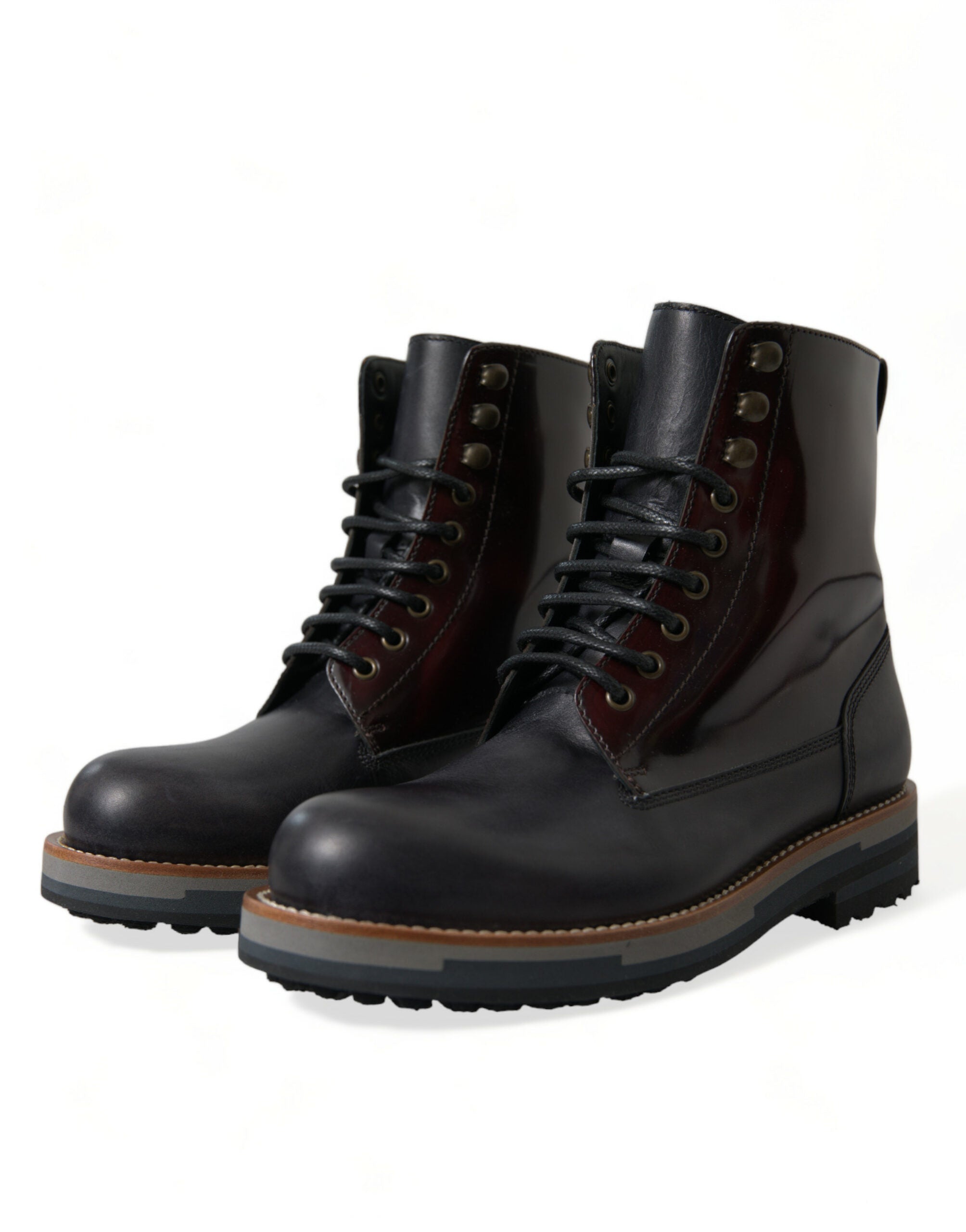 Botas militares de combate de cuero negro de Dolce & Gabbana-3